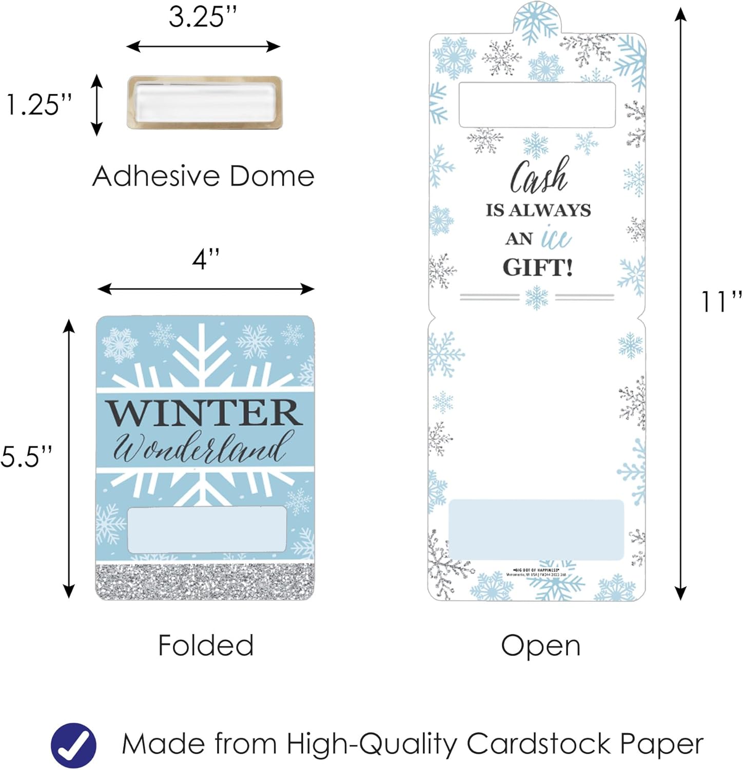 Big Dot of Happiness Winter Wonderland – Juego de 6 tarjetas de dinero divertidas con diseño de copo de nieve para fiestas de vacaciones y boda de