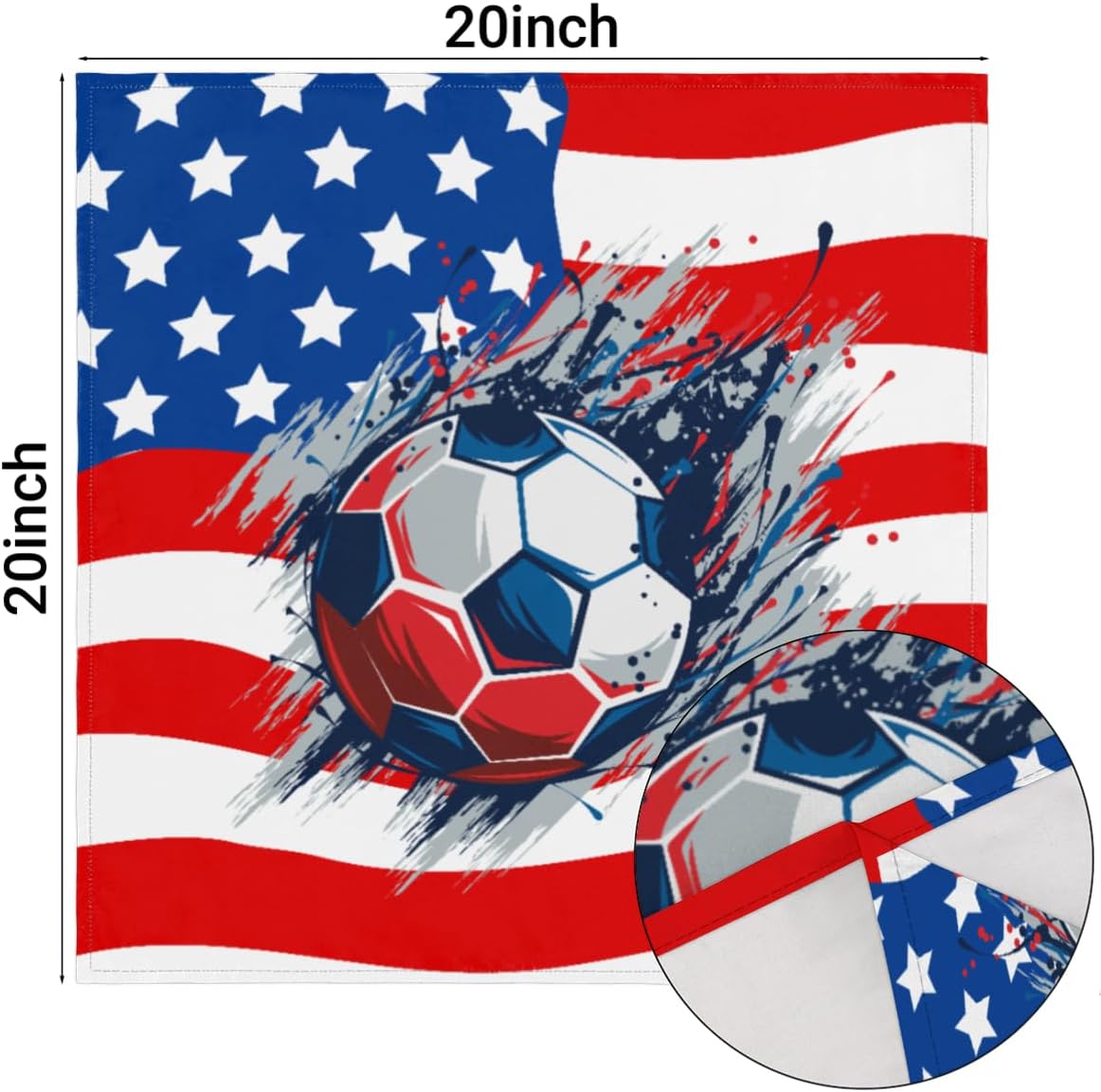 Cloth Napkins Set of 6 American Flag Soccer 20×20 Inch Cloth Napkins Sports Ball Washable Reusable Kitchen Dinner Napkins Table Decor for Wedding,