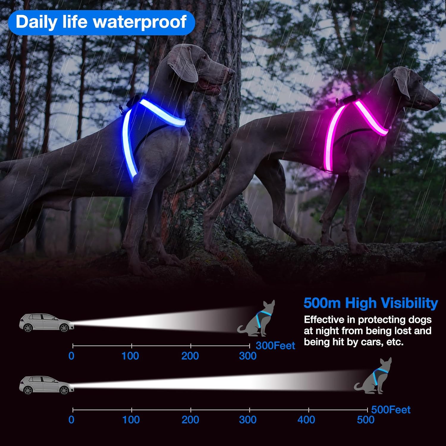 ChalkLit Arnés para perro con luces LED, sin tirones, que brilla en la oscuridad para caminar por la noche, chaleco de seguridad con luz recargable