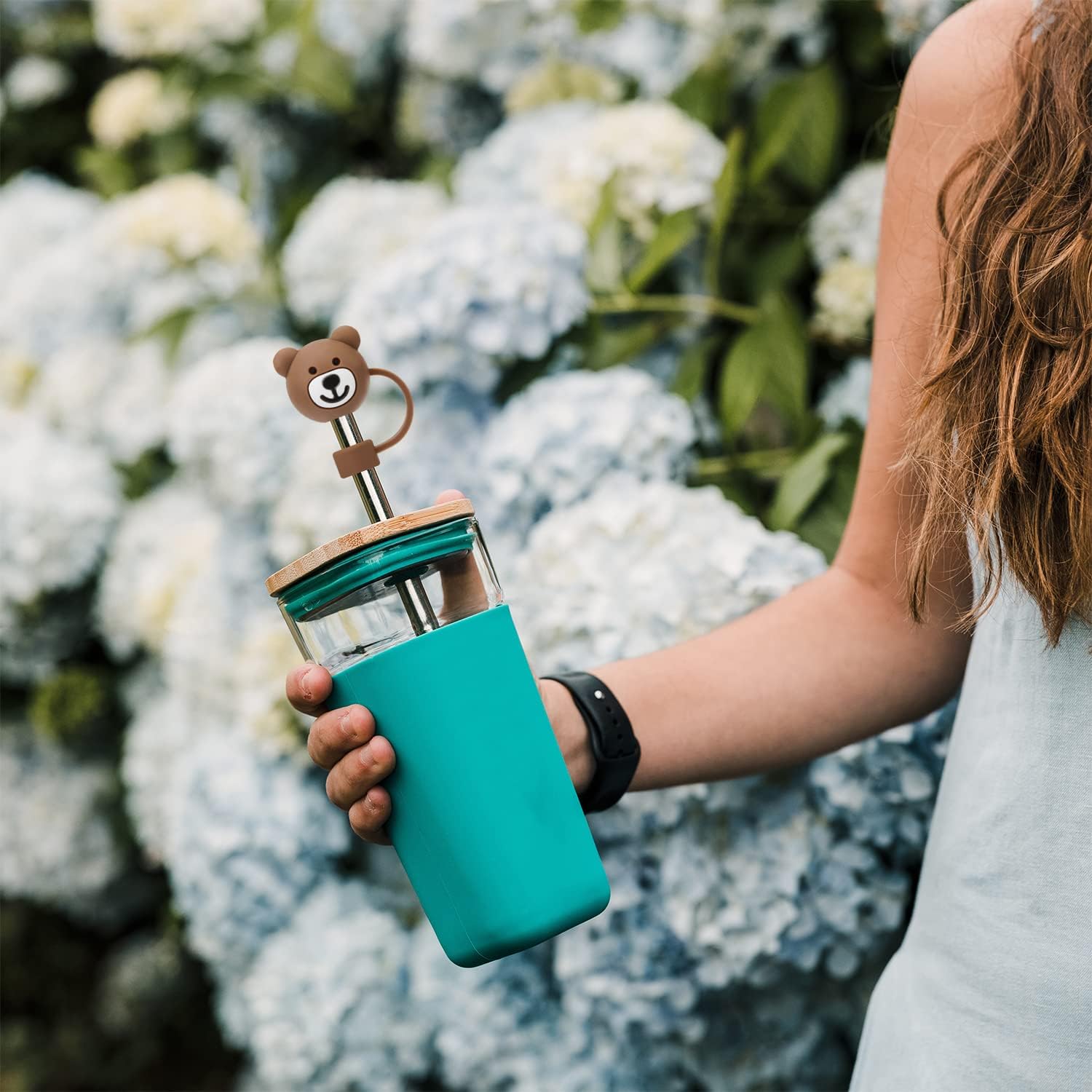 3 fundas para popote de oso, bonitas fundas de popote de silicona suave de dibujos animados, tapas protectoras sin BPA compatible con Stanley Straws