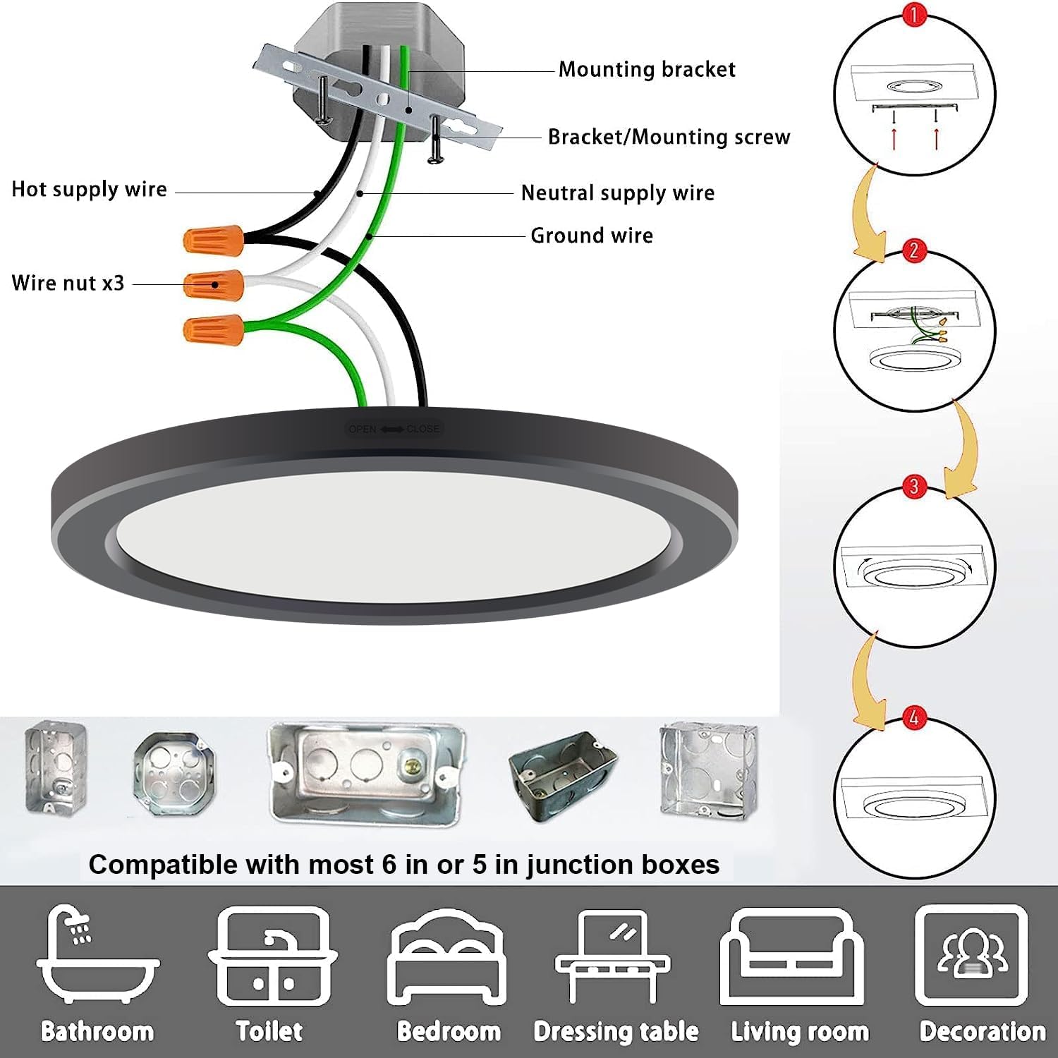 Lámpara de techo LED pequeña de 7 pulgadas, regulable, luz diurna de 5000 K, lámpara de techo redonda ultra delgada, lámpara de techo moderna para
