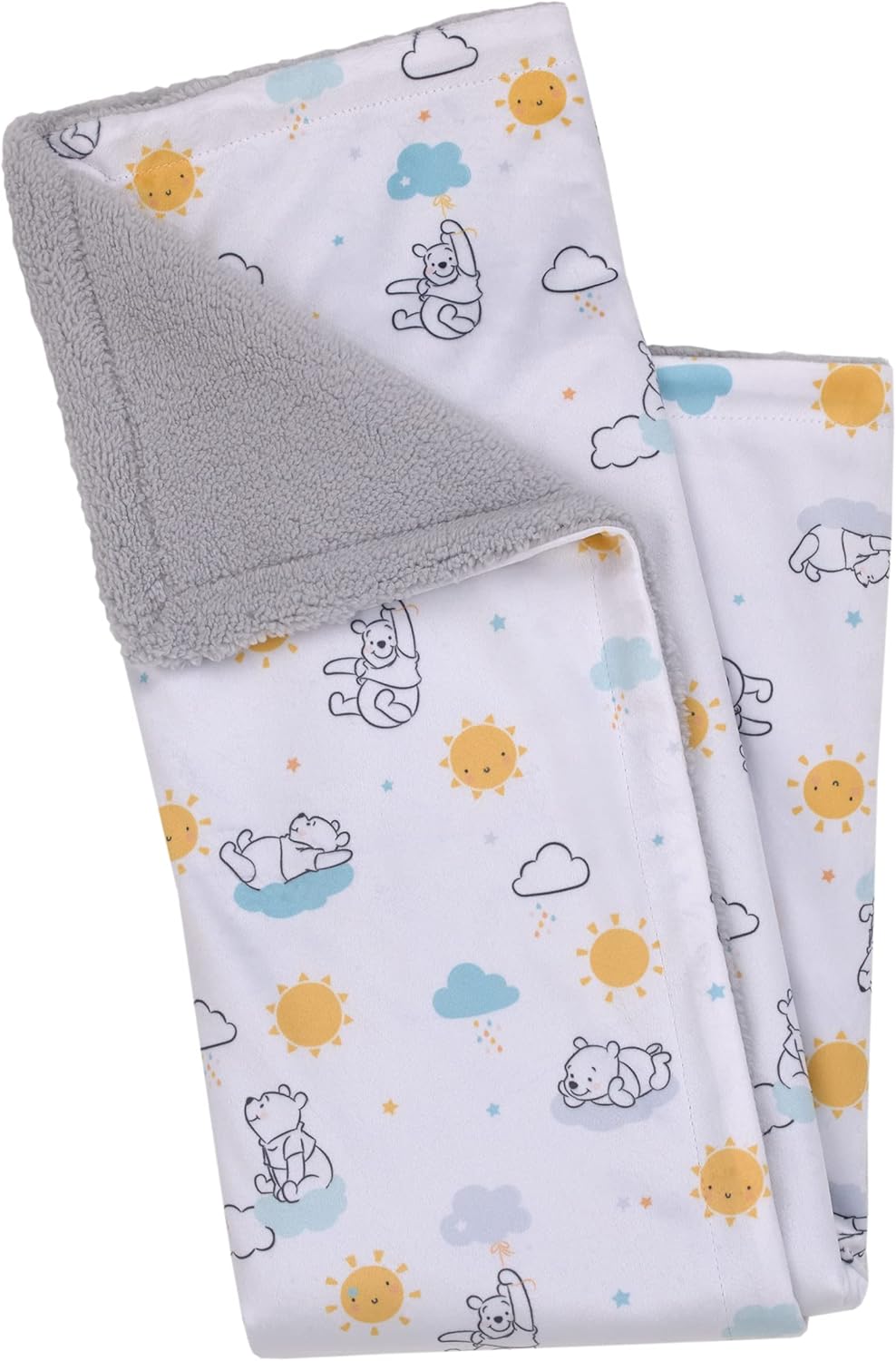 Disney Winnie The Pooh – Juego de 2 piezas de manta de bebé Sherpa súper suave y manta de seguridad para bebé, color blanco, amarillo y aguamarina