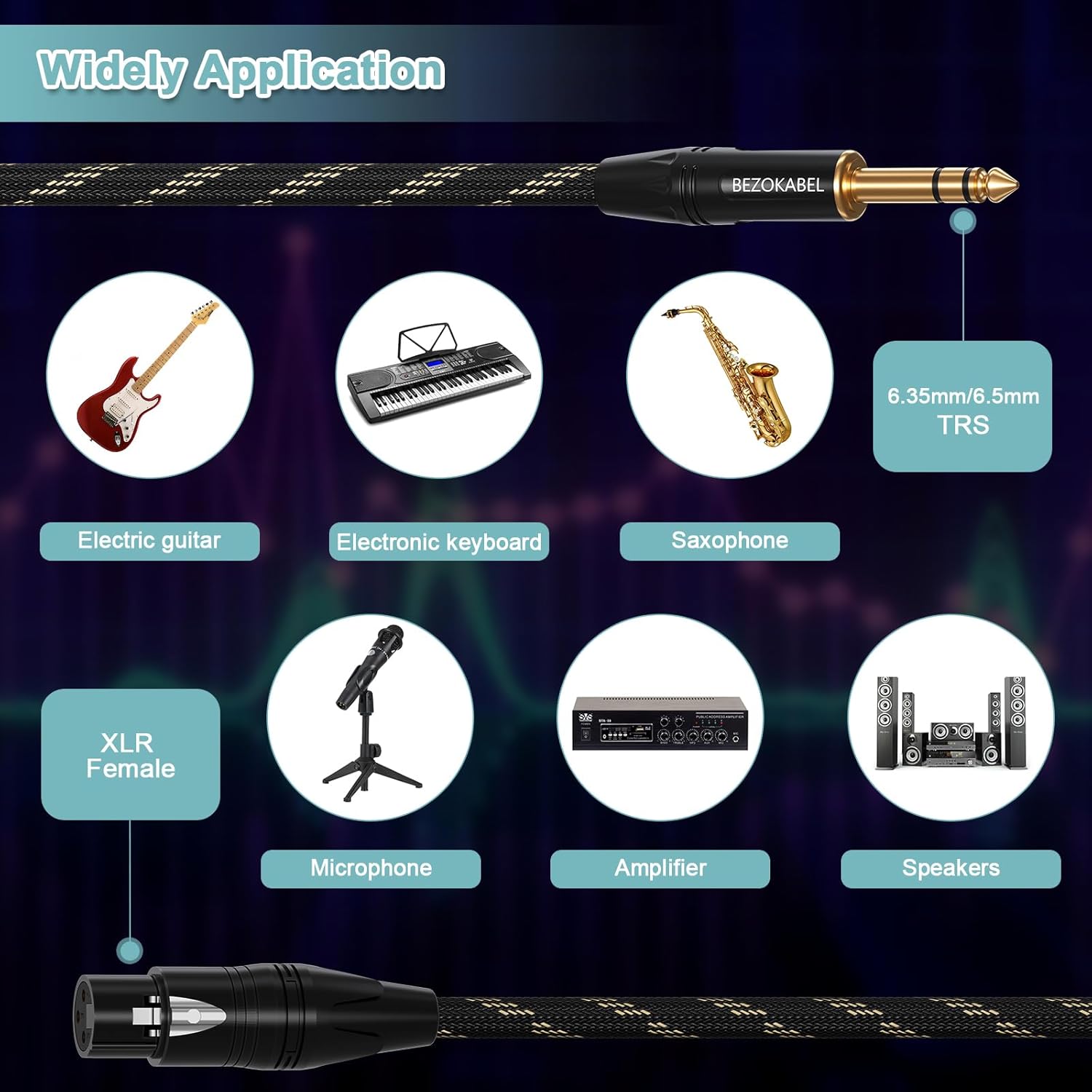 Cable XLR a 14 de 15 pies, paquete de 2 unidades, cable TRS XLR de 14 de pulgada a XLR TRS, BEZOKABLE Adaptador XLR equilibrado hembra a 14, cable