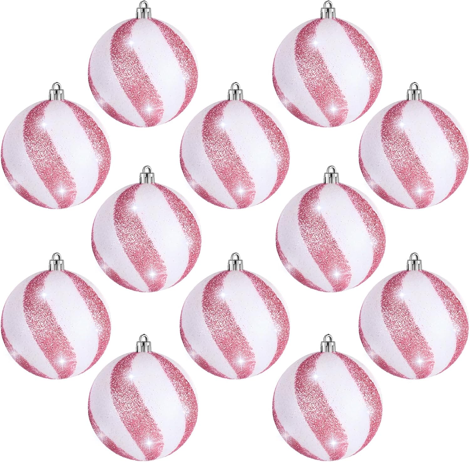 Liliful 12 bolas de Navidad de 3.15 pulgadas, con purpurina, decoración de árbol de Navidad, adornos de Navidad pintados de plástico, adornos para