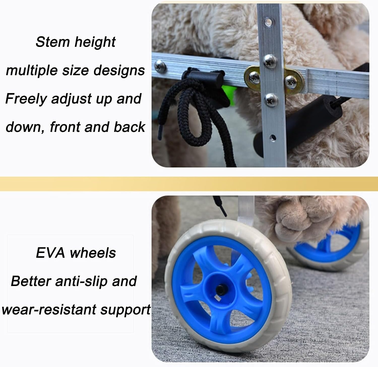 Silla de ruedas para perros para patas traseras, marco de aluminio, silla de ruedas para mascotas, 2 ruedas, ligera, silla de ruedas para