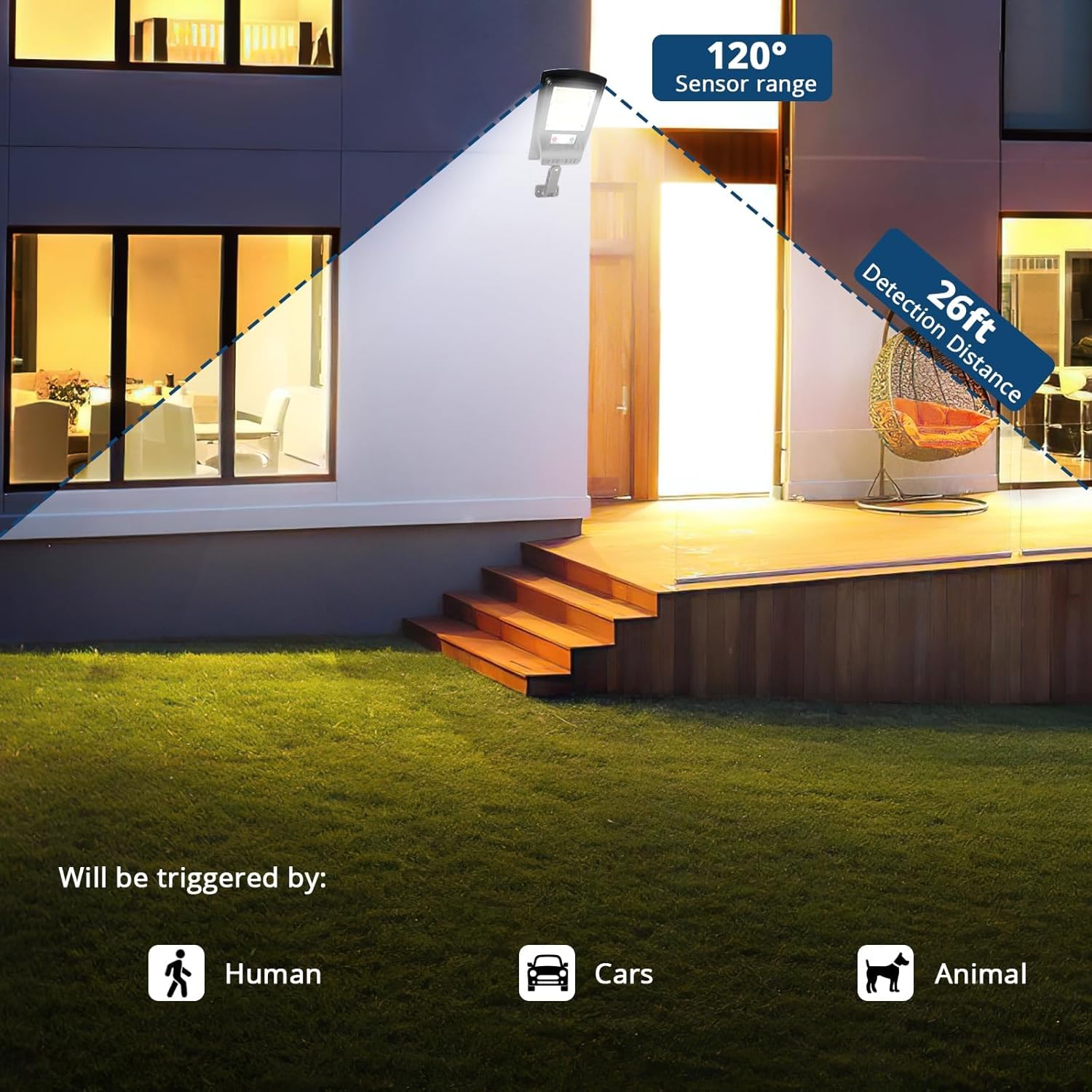 140 luces solares LED para exteriores, 3 modos, impermeables, inalámbricas, luces de inundación solares, lámpara con sensor de movimiento de gran