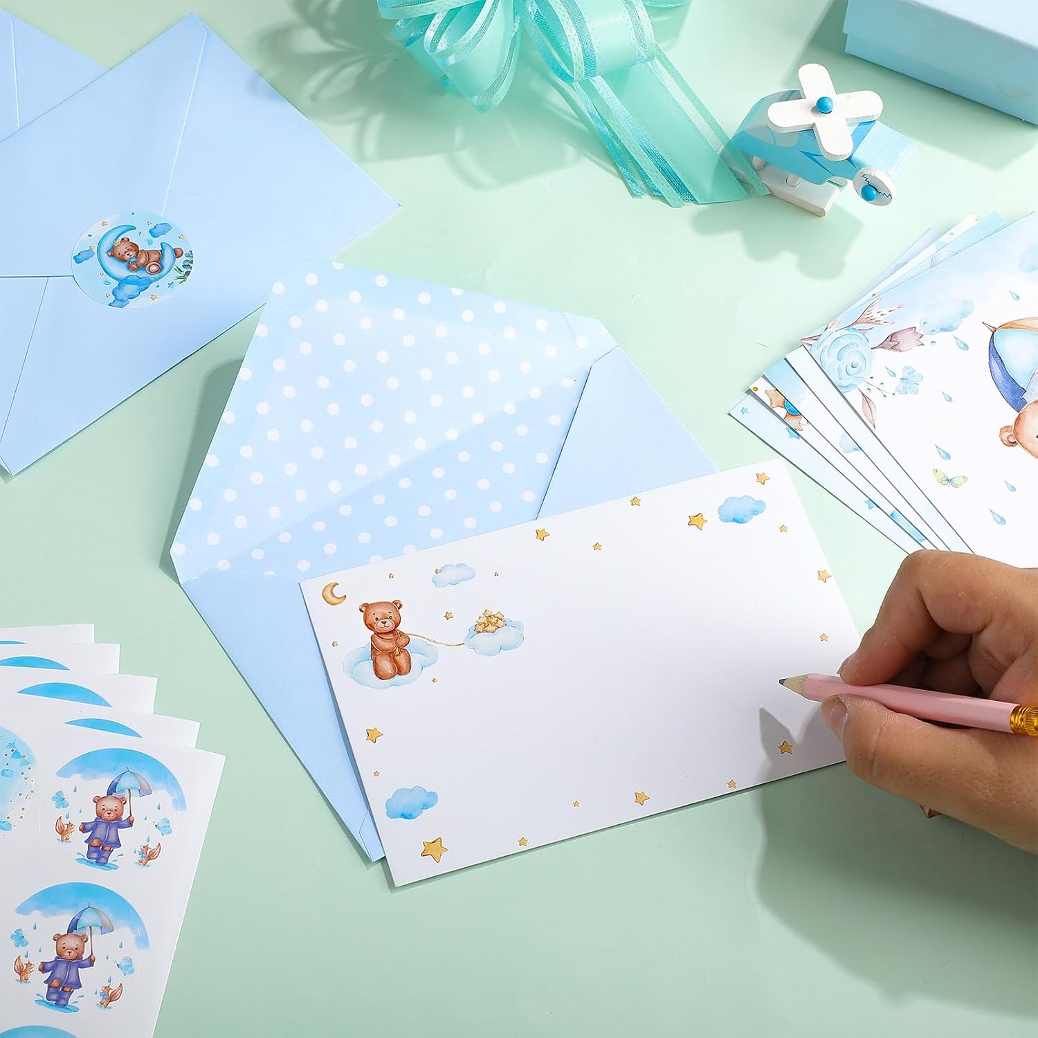 Tenceur 60 juegos de tarjetas de agradecimiento para baby shower, 60 tarjetas de baby shower con 60 sobres y 6 hojas de calcomanías para revelación