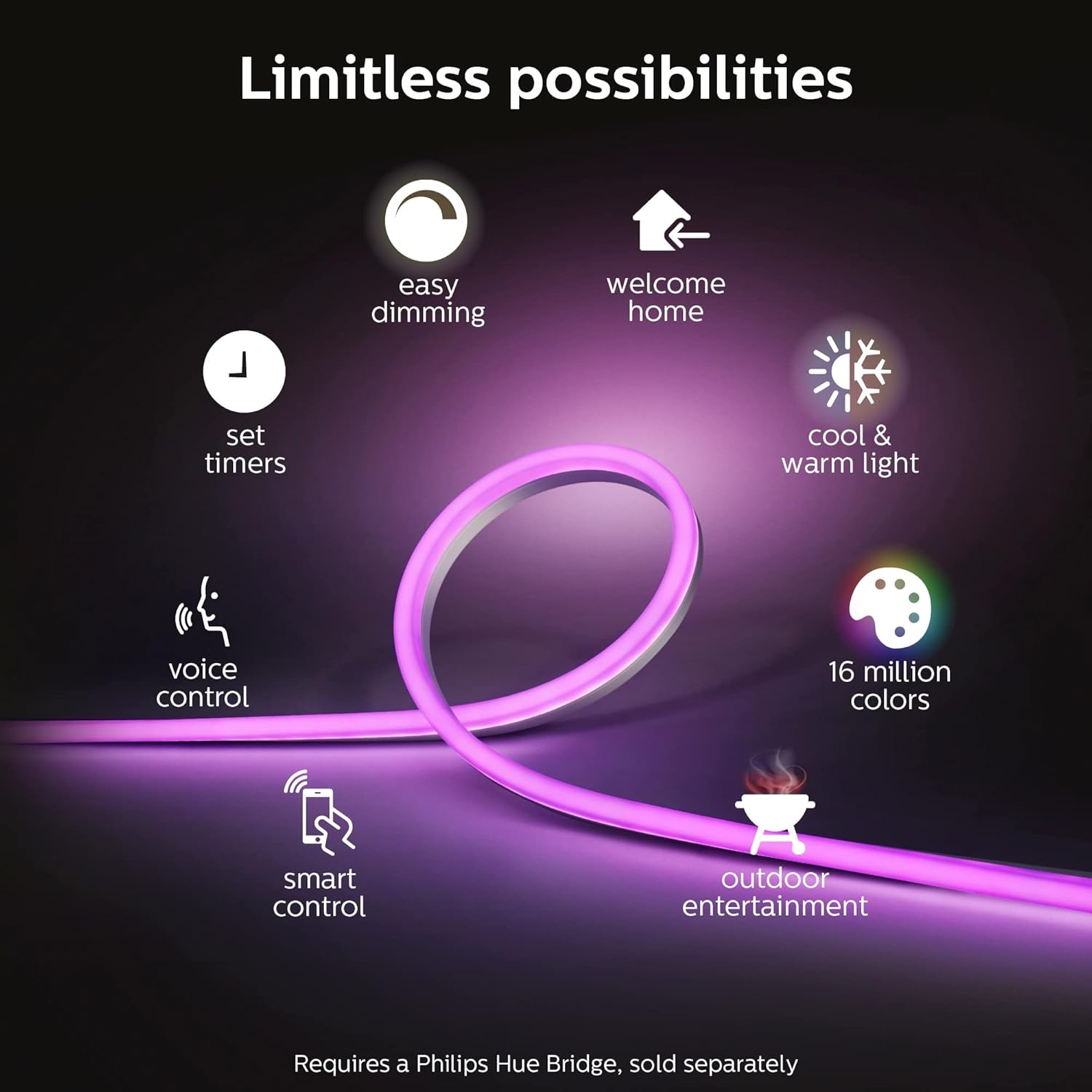 Philips Hue White and Color Ambiance – Tira de luz para exteriores de 7 pies y extensión de cable de 16 pies para exteriores – (1) cable de 16 pies