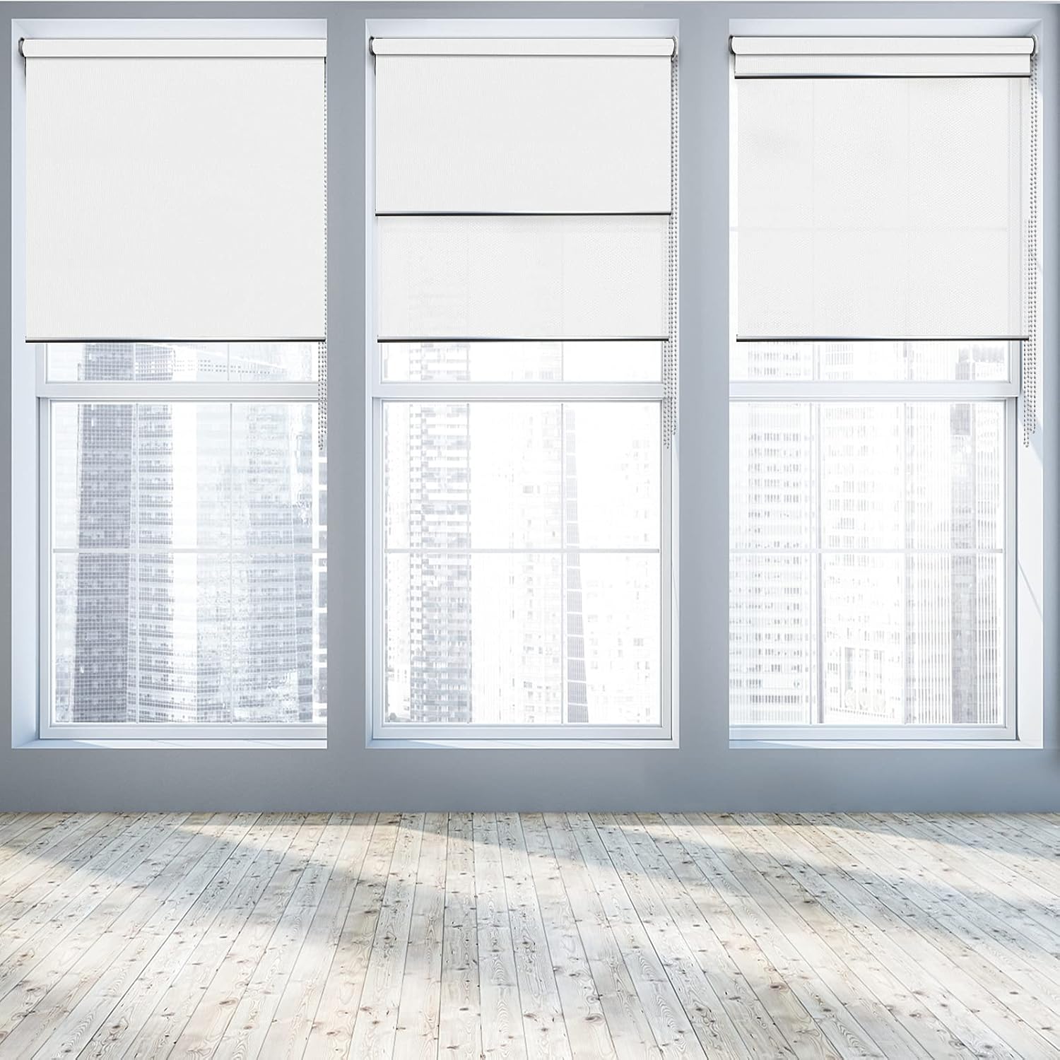 LETAU Persianas inalámbricas de doble capa, 2 persianas en 1 ventana, 100% opacas y 50% opacas alternativas, proporcionan soluciones de control de