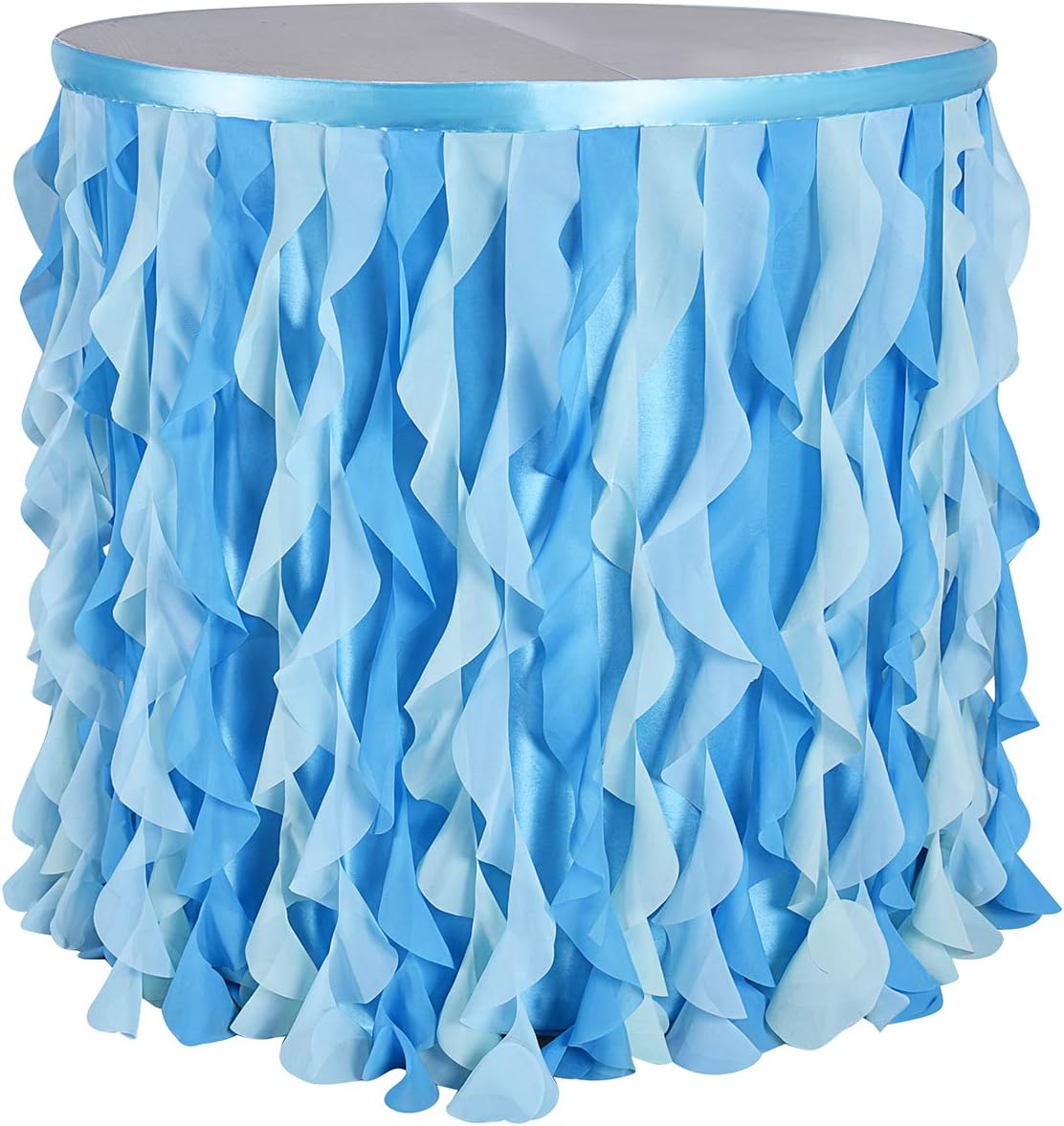 Faldas de mesa de tul con tutú rizado de sauce para mesas rectangulares, falda de mesa con volantes azules, mantel de Frozen para fiesta de