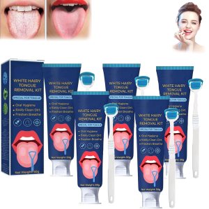 Kit de eliminación de lengua peluda blanca, raspador de lengua para adultos, gel limpiador de manchas de lengua con cepillo limpiador, gel de Kit de eliminación de lengua peluda blanca, raspador de lengua para adultos, gel limpiador de manchas de lengua con cepillo limpiador, gel de