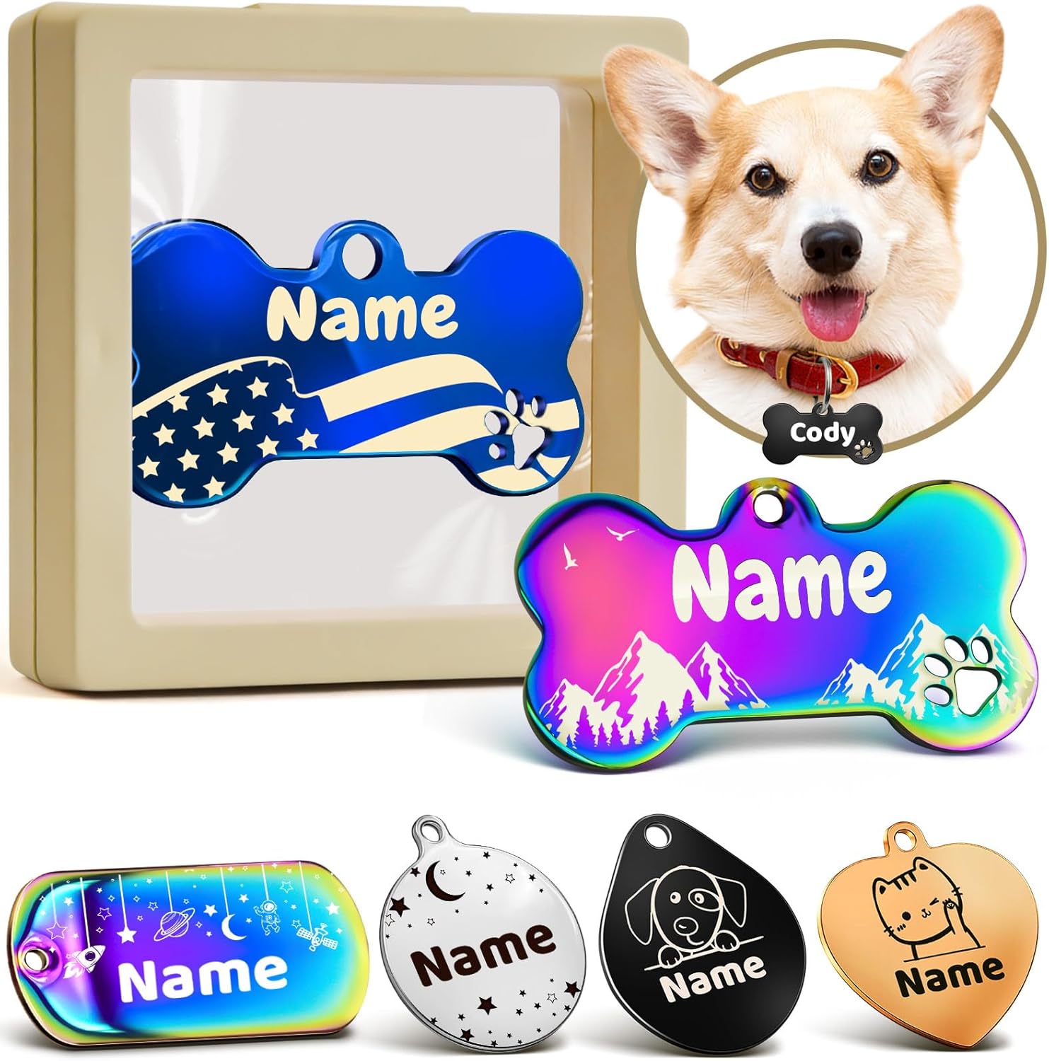 Etiquetas de perro personalizadas grabadas para mascotas  Etiquetas de identificación de gato y perro de acero inoxidable duraderas para collar