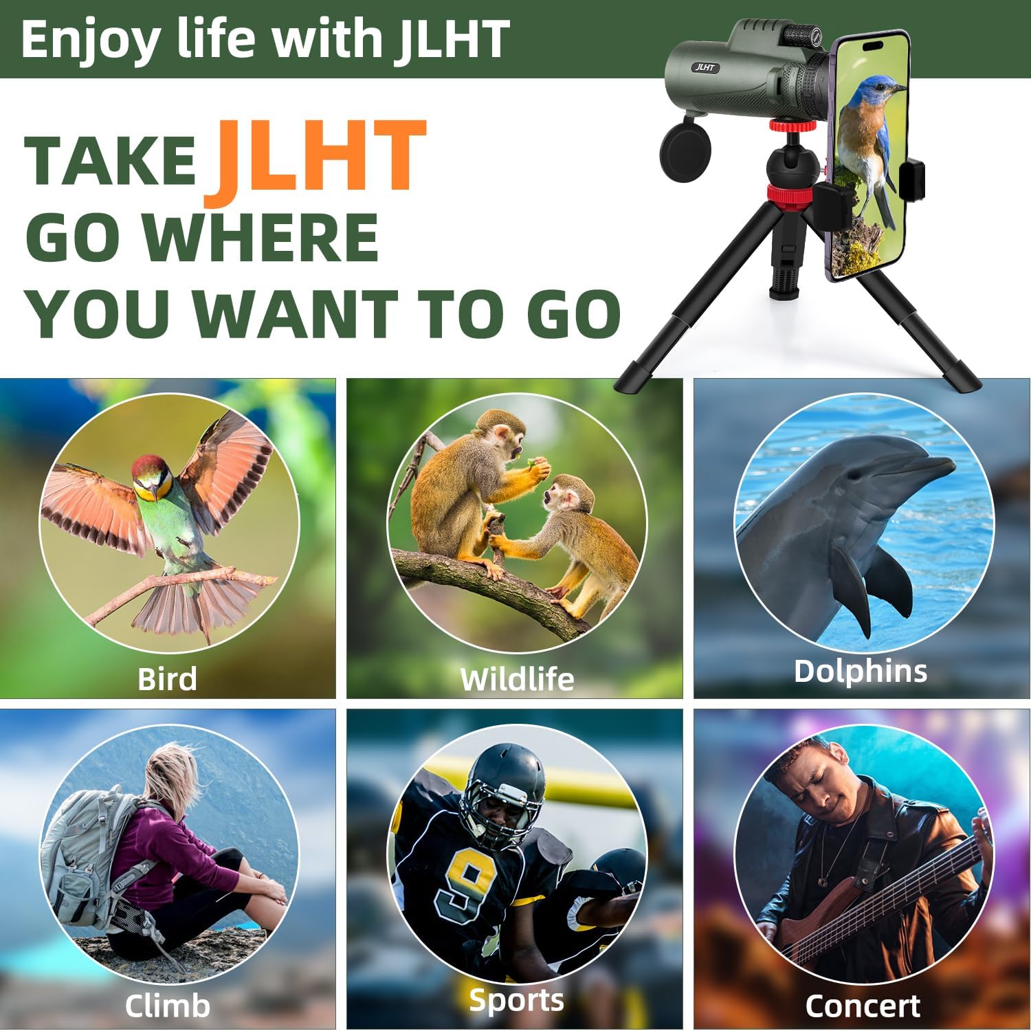 Monocular de alta potencia 40X60 con adaptador para smartphone, trípode, bolsa, prisma BAK4 y lente FMC para observación de aves, caza, senderismo,