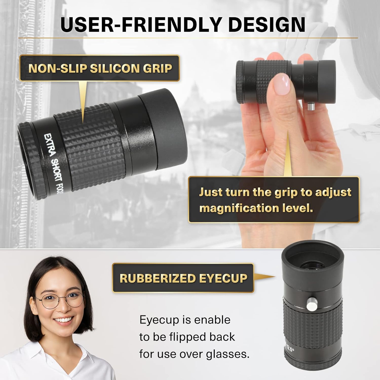 4×12 Arts Monocular Extra Short Focus Reading Monocular Art Alcance para museo westuche suave, correa