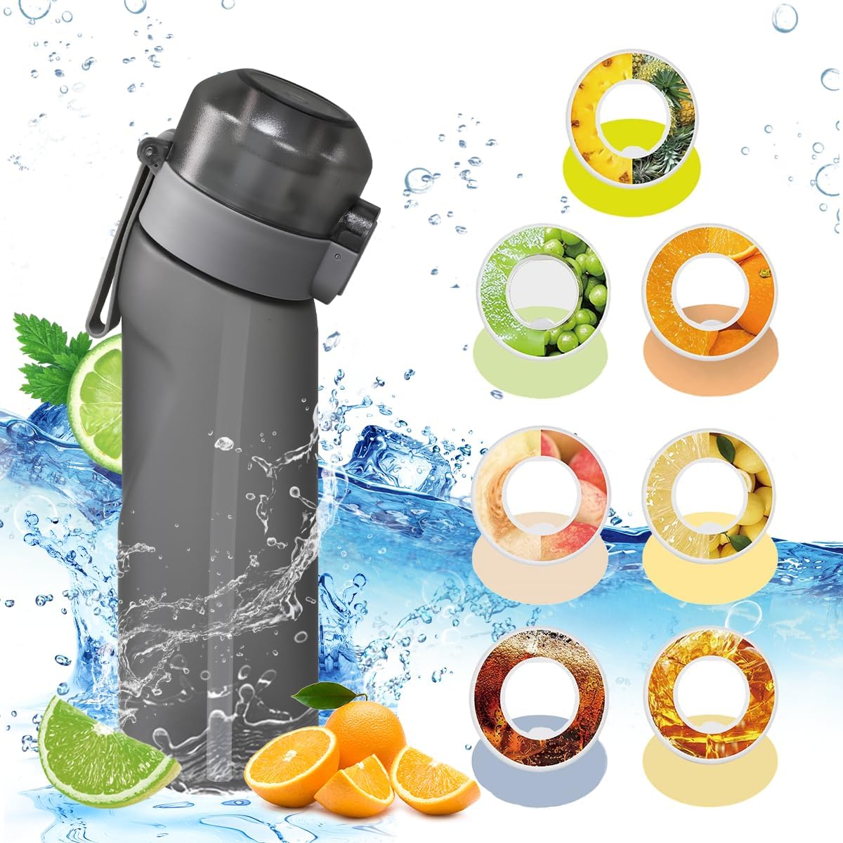 Botella de agua con cápsulas de sabor, botella de agua con fragancia de fruta, taza de agua con aroma, taza de agua deportiva adecuada para deportes