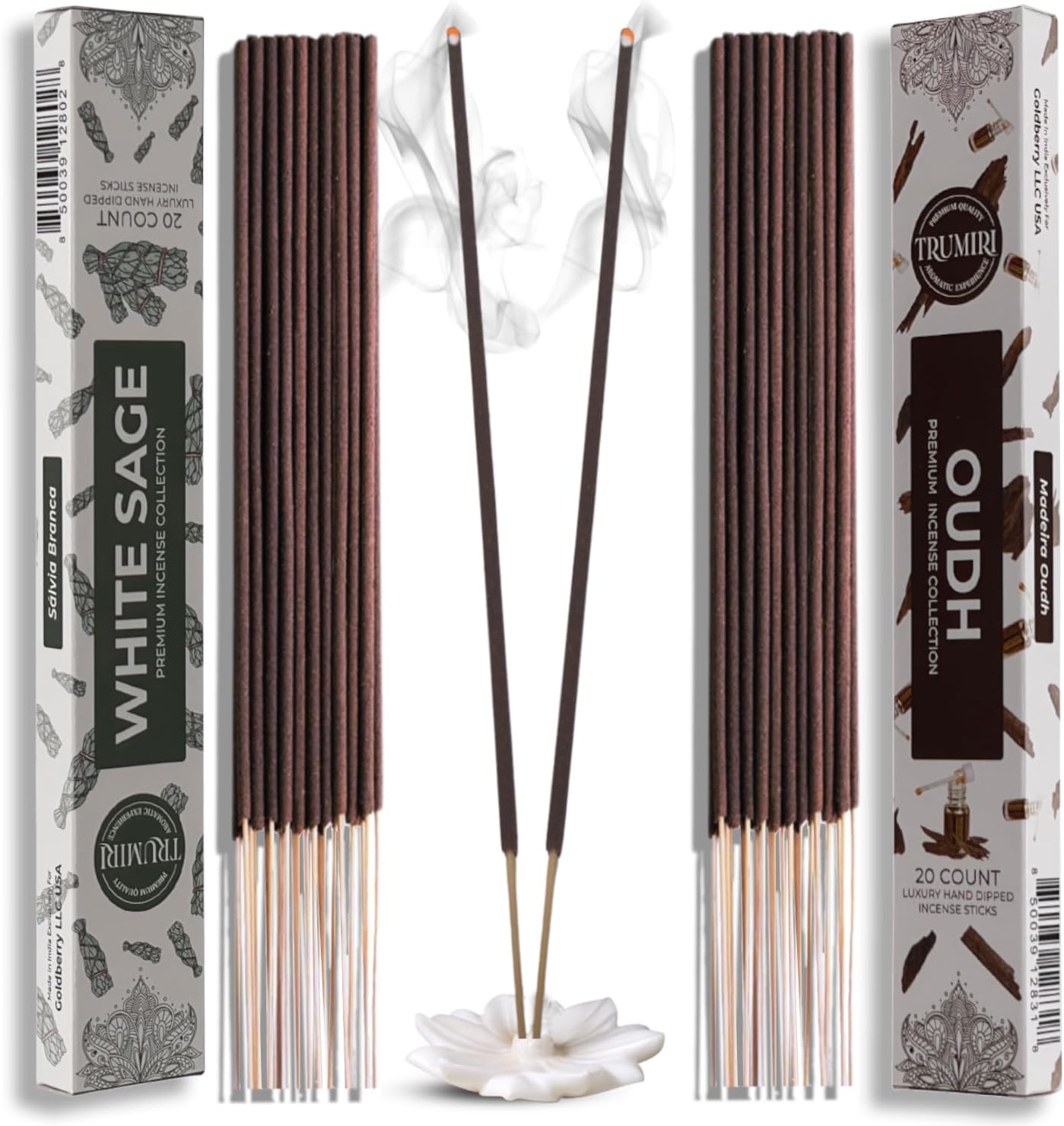 Trumiri Varillas de incienso  Paquete combinado de 40 varillas de incienso  20 salvia blanca + 20 Oud  Insenses  Insents  Incents  Incienso