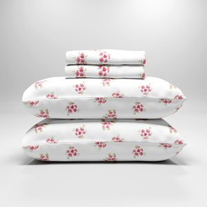 Color Sense Sábanas ricas de algodón percal para hotel, sábanas de tamaño Queen con estampado floral rosa, resistentes a las arrugas, cepilladas Color Sense Sábanas ricas de algodón percal para hotel, sábanas de tamaño Queen con estampado floral rosa, resistentes a las arrugas, cepilladas