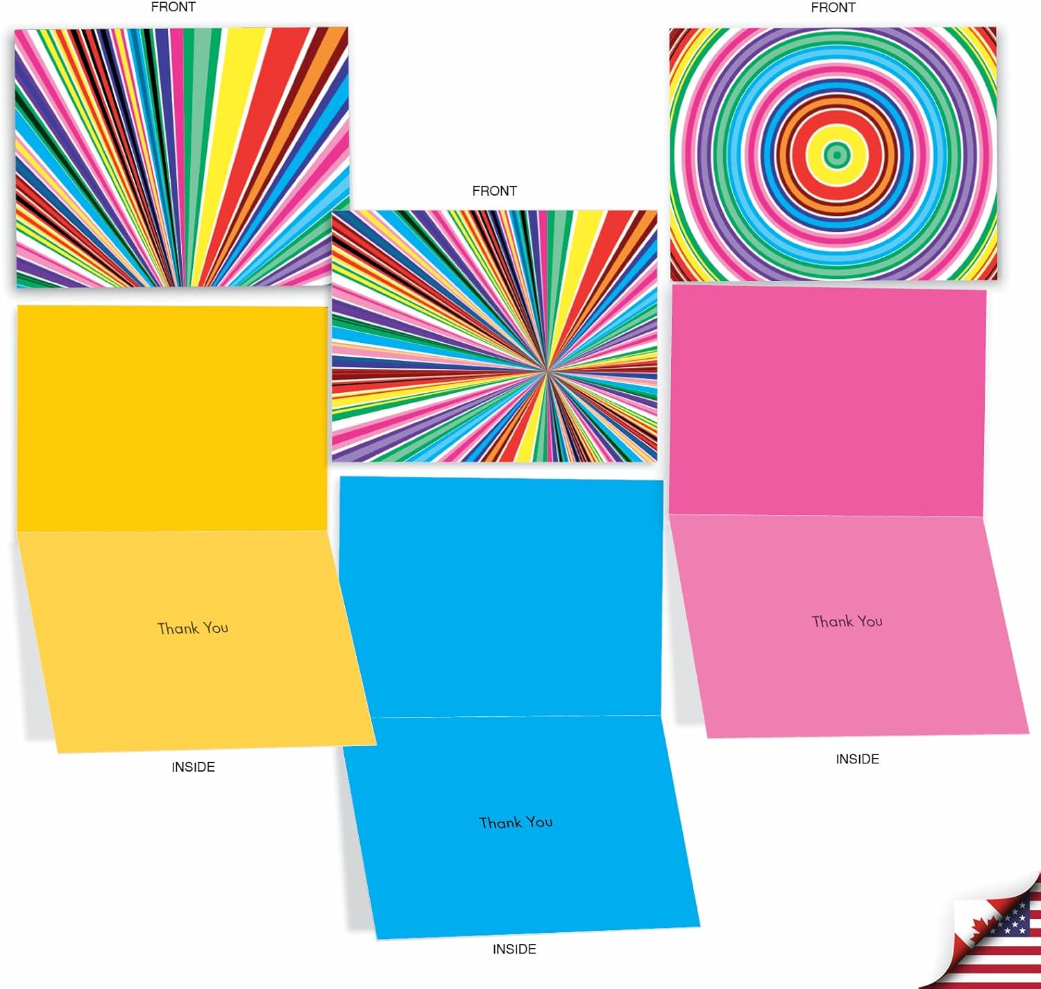 The Best Card Company – 10 tarjetas de agradecimiento coloridas con sobres de 4 x 5.12 pulgadas, patrones fascinantes de colores brillantes,