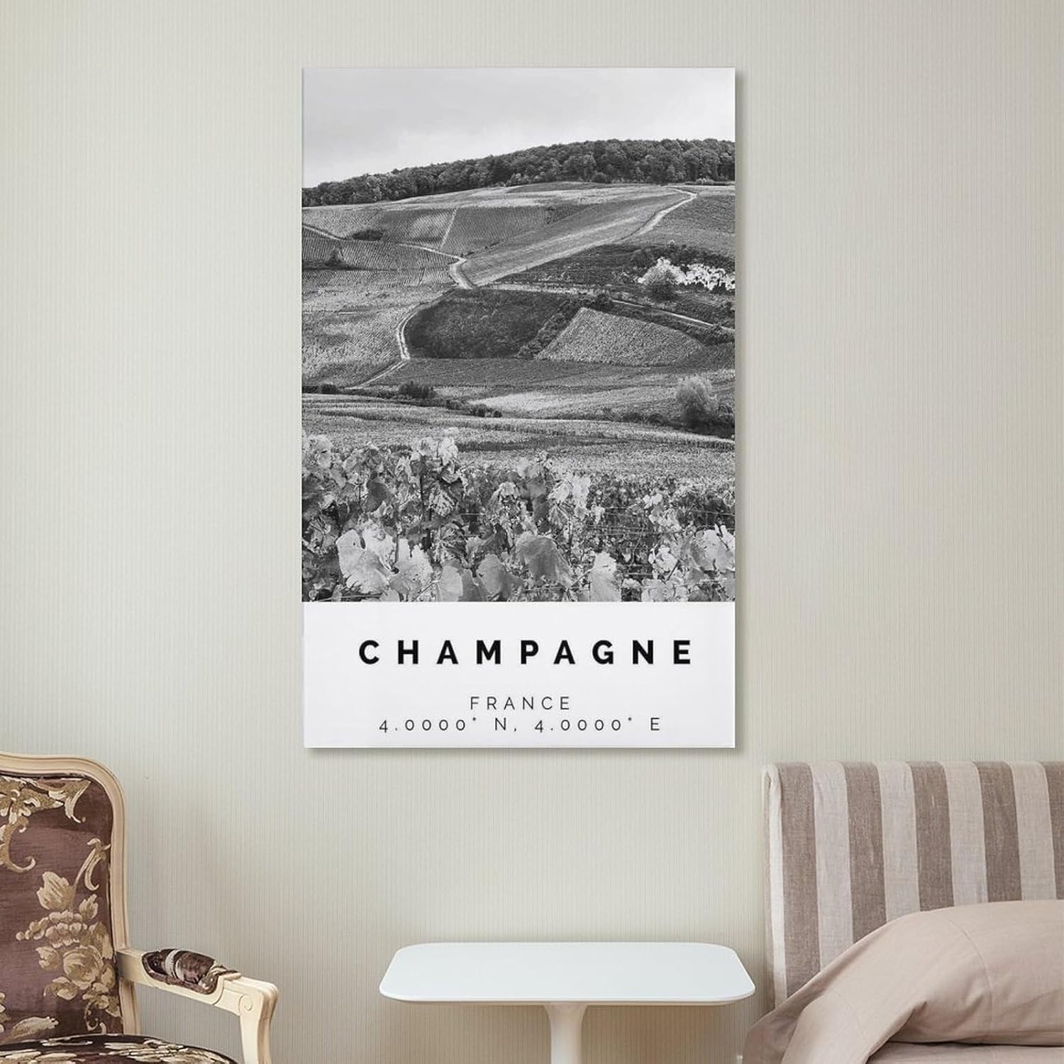 Póster de champán con impresión en blanco y negro, arte de pared de champán, impresión fotográfica de champán, póster de regalo de champán, pintura