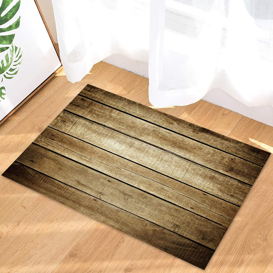 Tapete de cocina y baño, tapete de madera marrón con estilo vintage, antideslizante, tapete de entrada para interiores y exteriores, absorbente,
