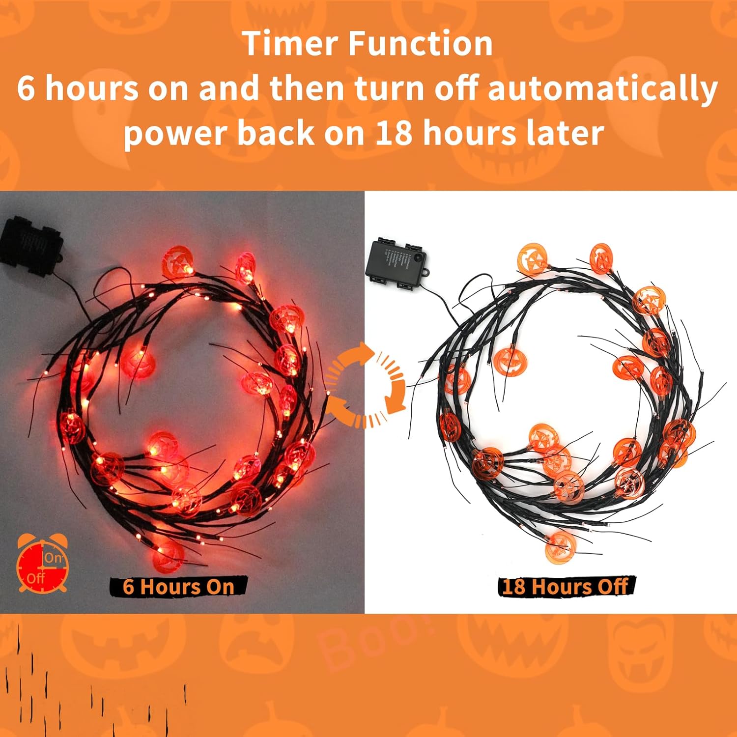 Luces LED de Halloween, decoraciones impermeables luces de vid de sauce para pared interior, funciona con pilas, murciélagos encantados de