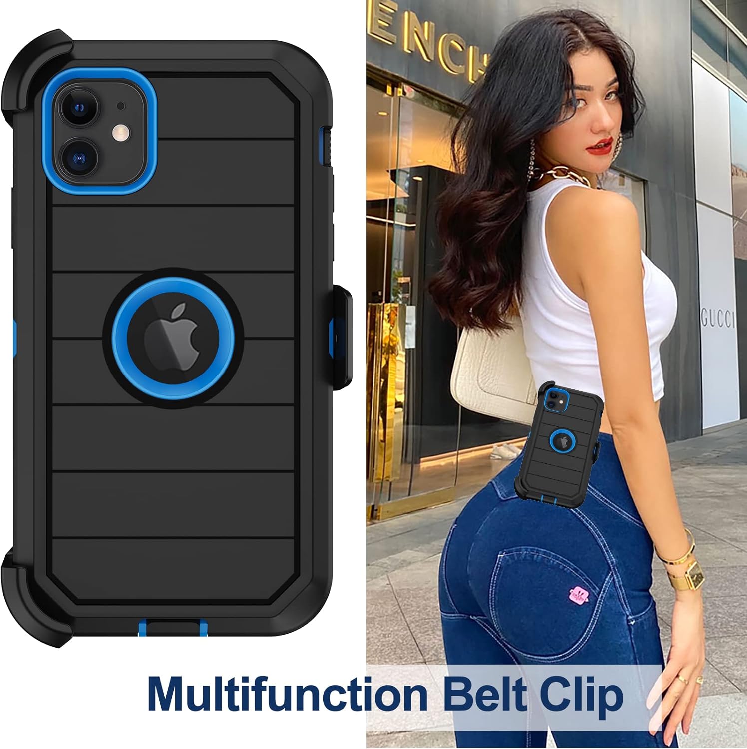 Funda para iPhone 11 con funda de clip para cinturón, 2 protectores de pantalla, grado militar resistente a prueba de golpes, a prueba de polvo y