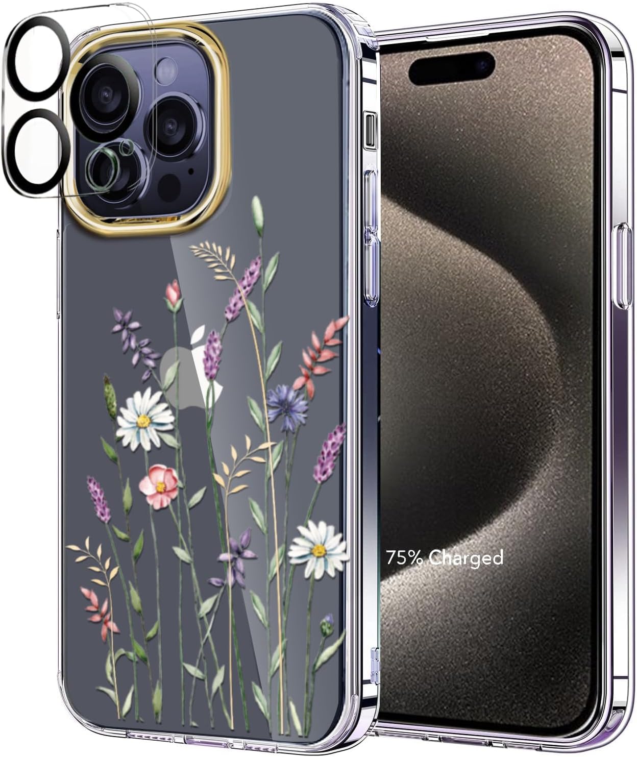 luolnh Funda compatible con iPhone 15 Pro, para mujeres y niñas, a prueba de golpes, transparente, patrón floral, cubierta trasera dura para iPhone