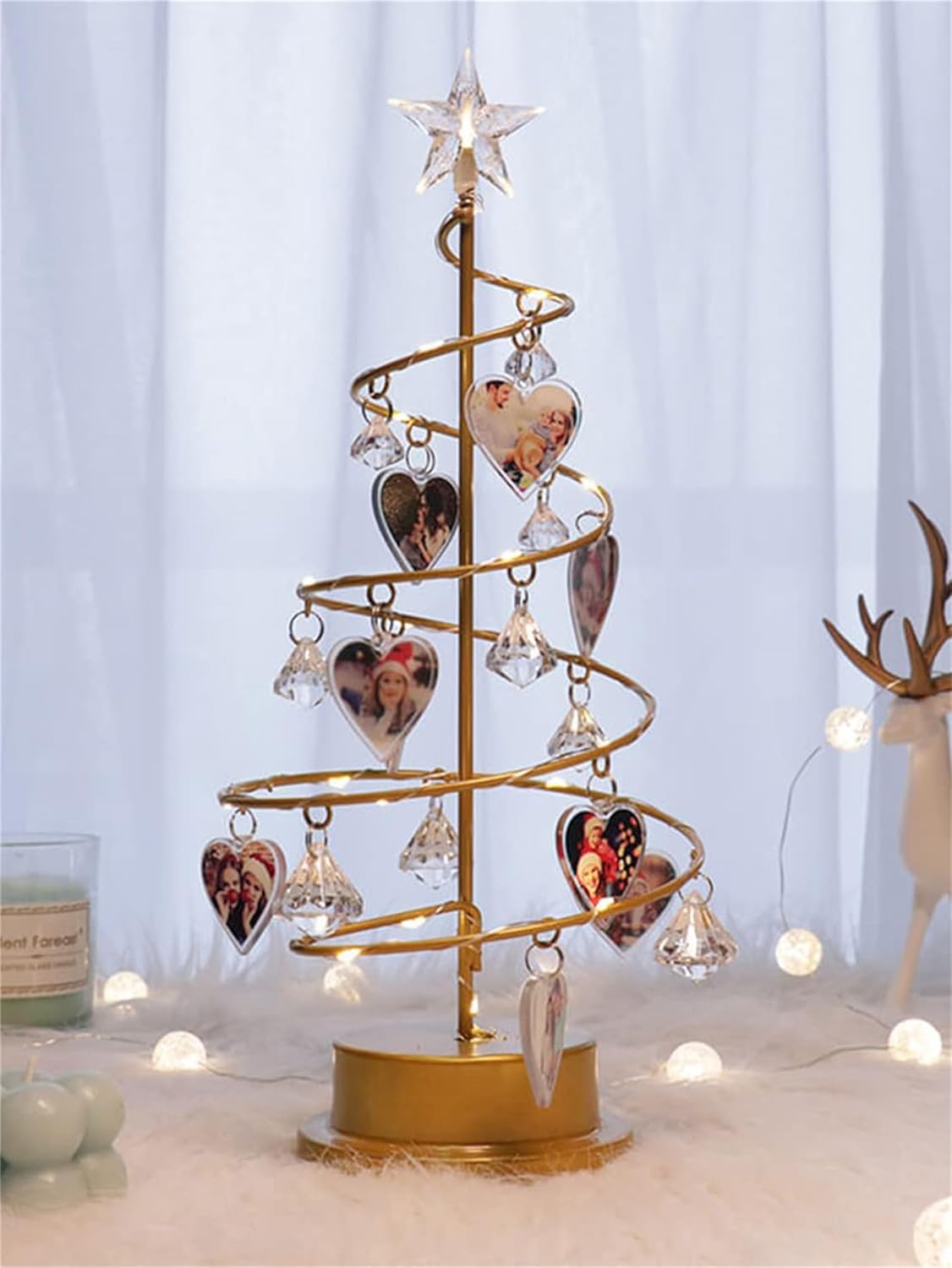Foto personalizada de árbol de Navidad, luces personalizadas para árbol de Navidad de 1 a 10, imagen familiar, mesa de metal, luz nocturna de árbol