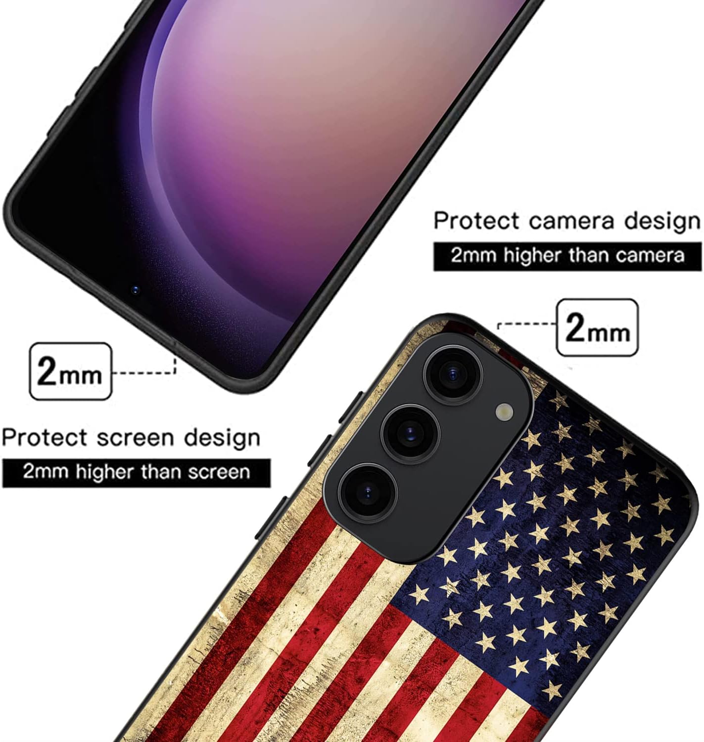 Funda diseñada para Samsung Galaxy S23 5G, diseño retro de la bandera de Estados Unidos, para mujeres y niñas, delgada, suave, TPU a prueba de