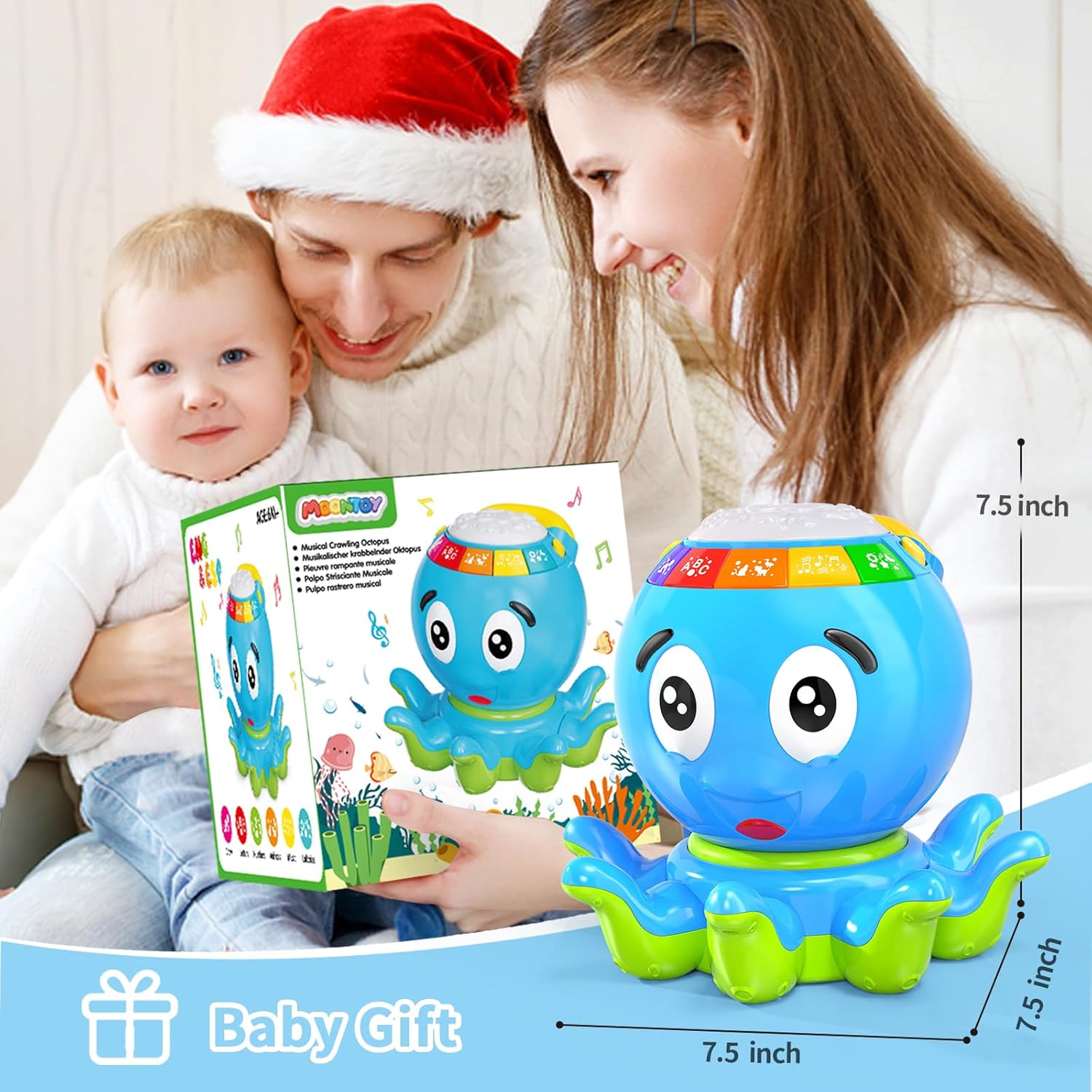 Juguetes para bebés de 6 a 12 meses, juguete musical interactivo de pulpo, de 12 a 18 meses, tiempo boca abajo con luz y sonido, 7, 8, 9, 10, 11