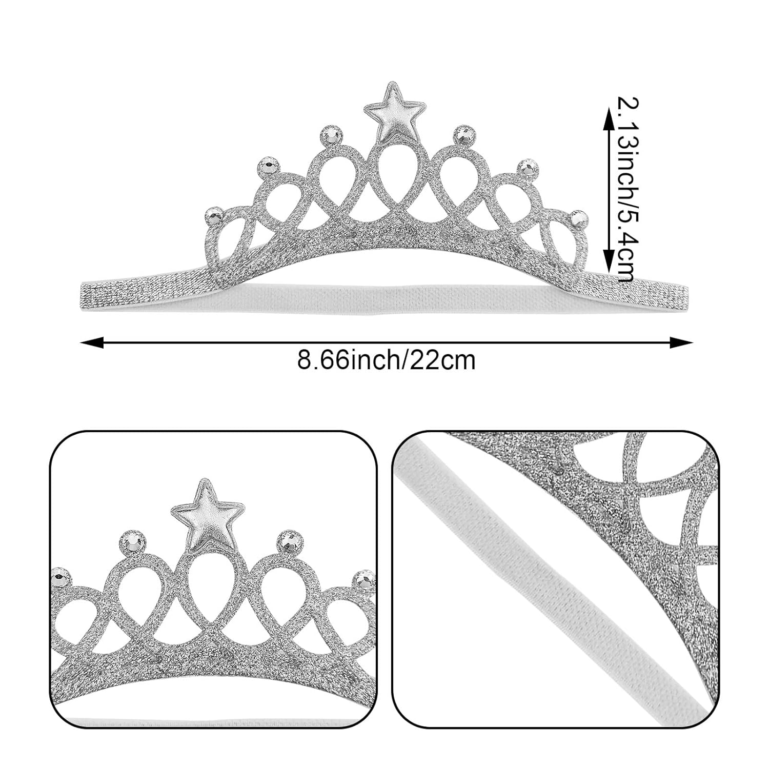 DonLeeving Paquete de 6 diademas de tiara con purpurina para niñas, bandas elásticas para el pelo de princesa para niños pequeños