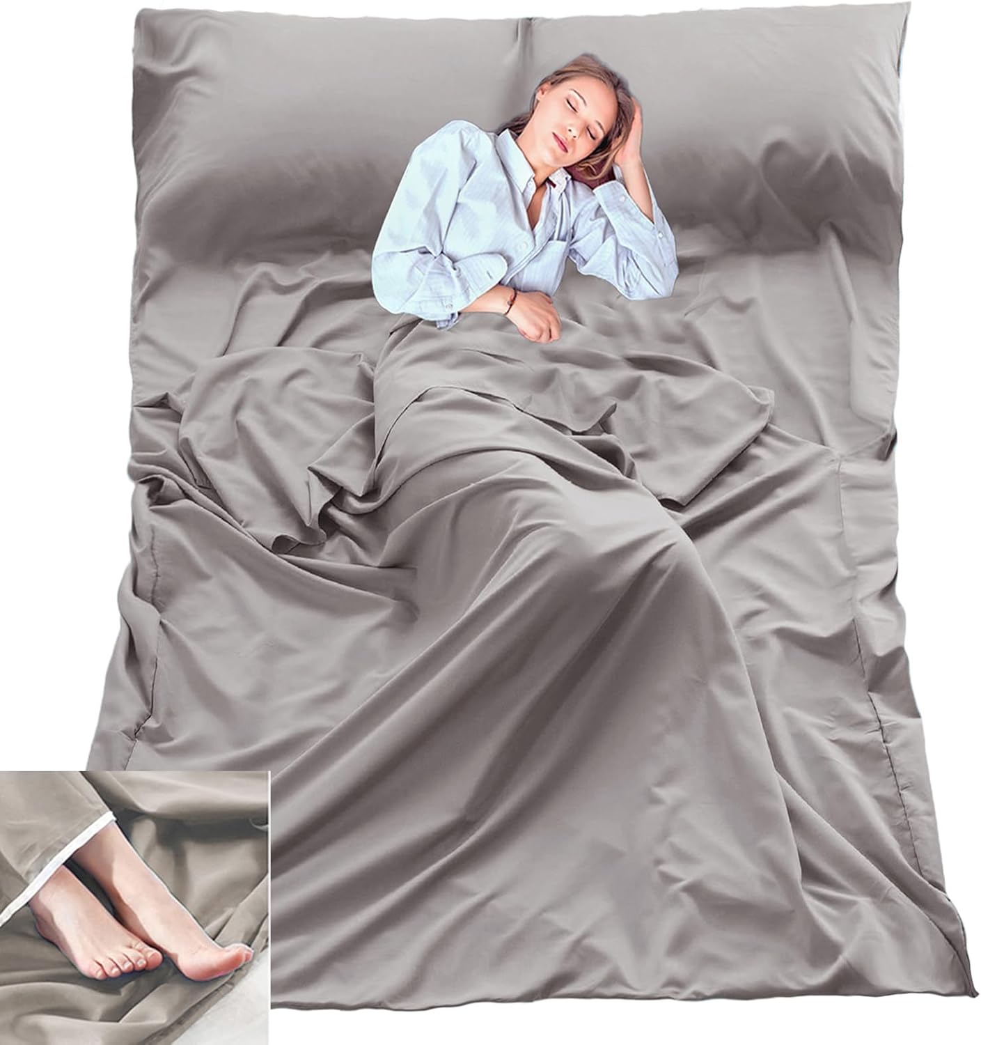 KOMUSMO – Forro para saco de dormir con cremallera, saco de dormir ligero de viaje, portátil, compacto, para campamento, longitud completa y 4