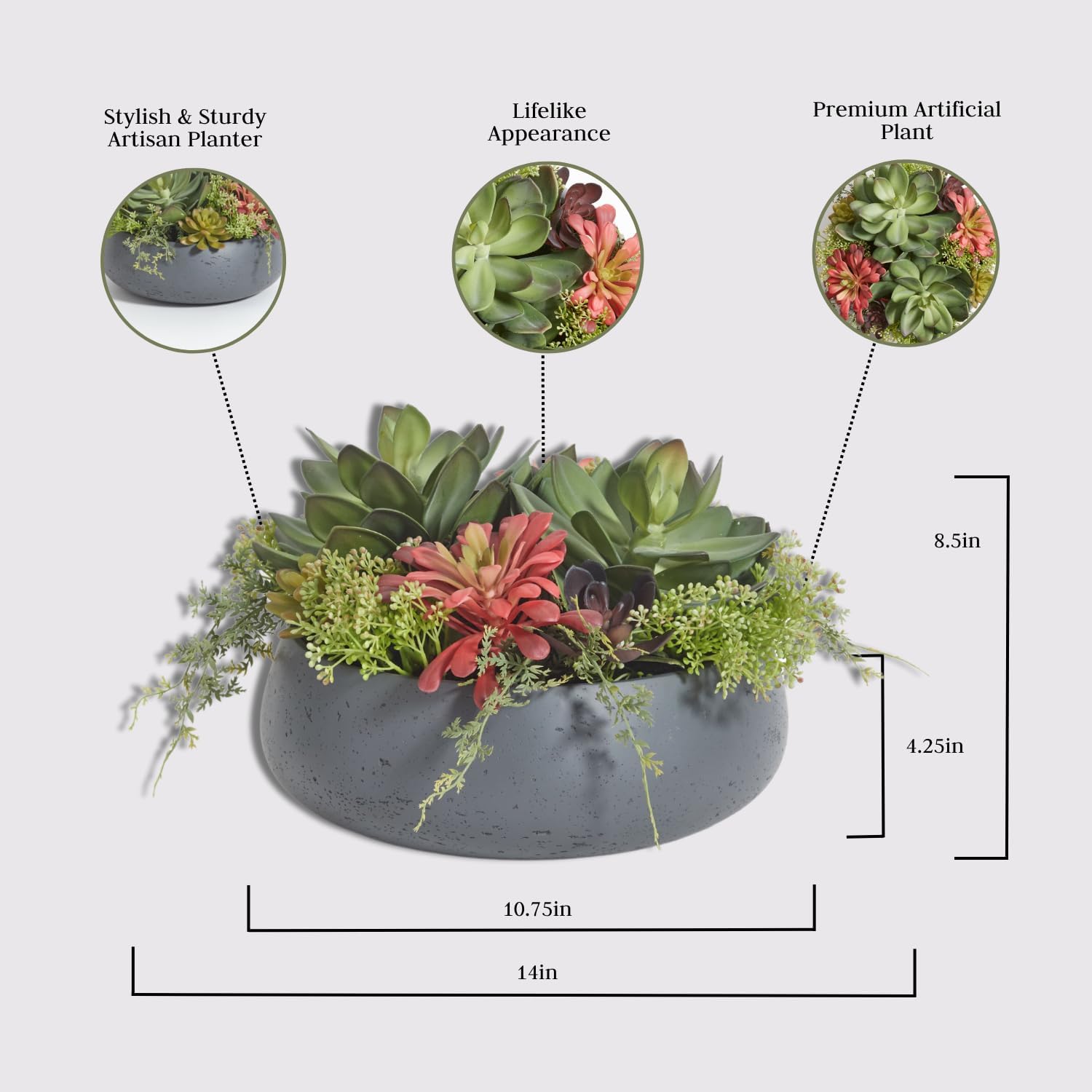 CG Hunter Arreglo de suculentas sintéticas, plantas artificiales de interior de alta calidad que mejora el diseño interior, se exhibe en cualquier