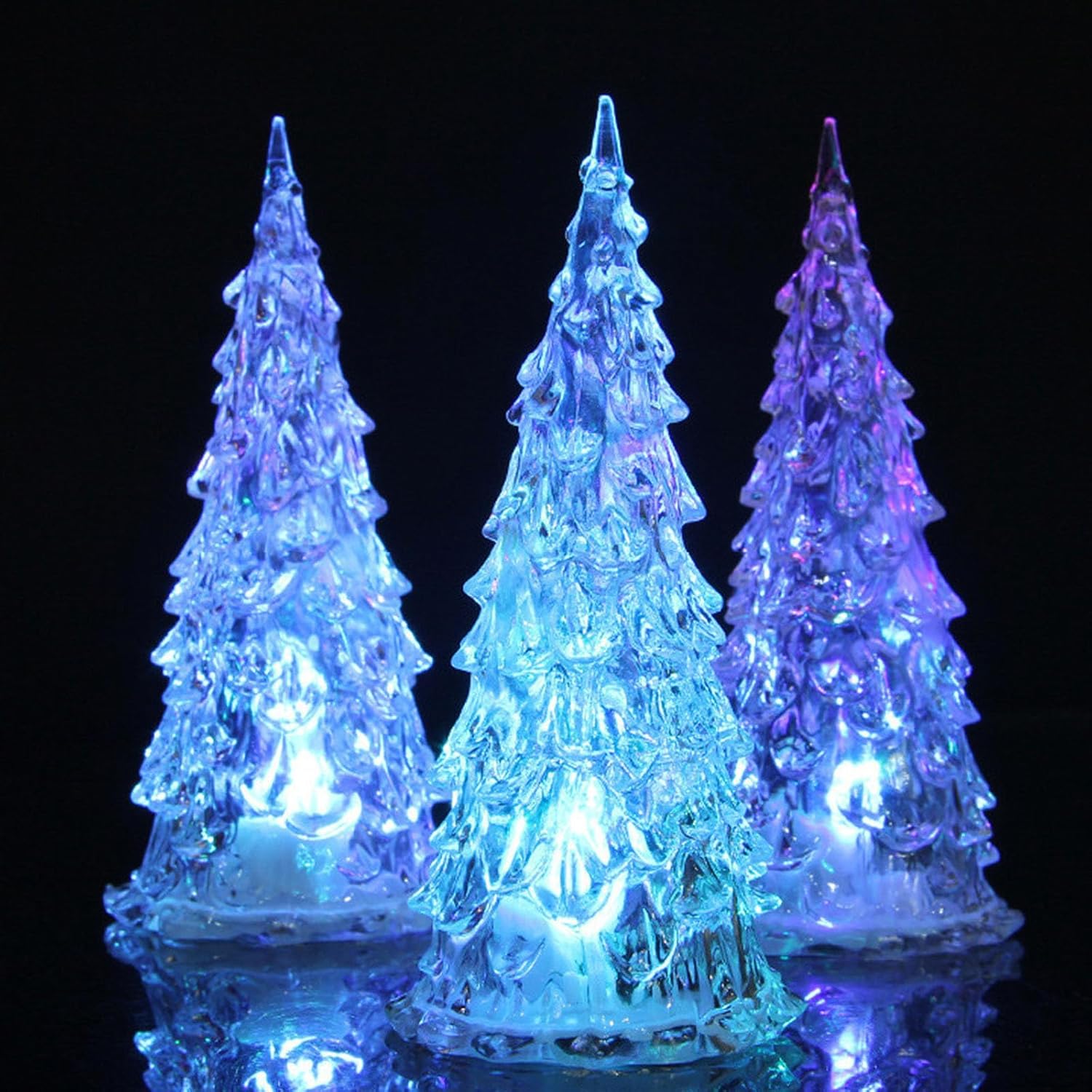 Sayoc Paquete de 3 árboles de Navidad LED acrílicos azules, juego 2023 con 7 luces que cambian de color, perfecto para decoración navideña