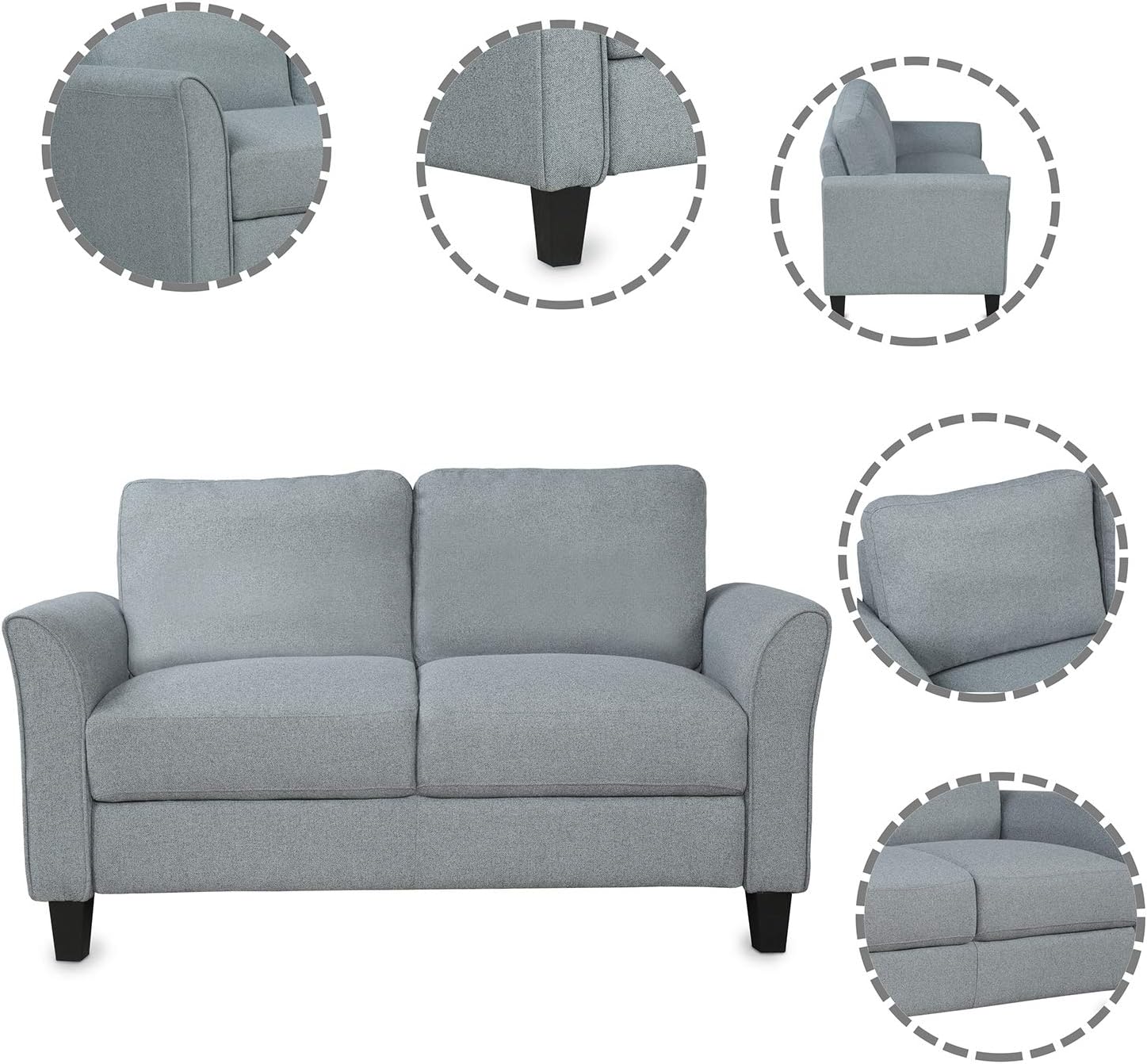 Goohome Sofá biplaza moderno de 2 plazas, muebles de sala de estar, sofá doble, cómodo sofá extra profundo, sofá para espacios pequeños, sala de