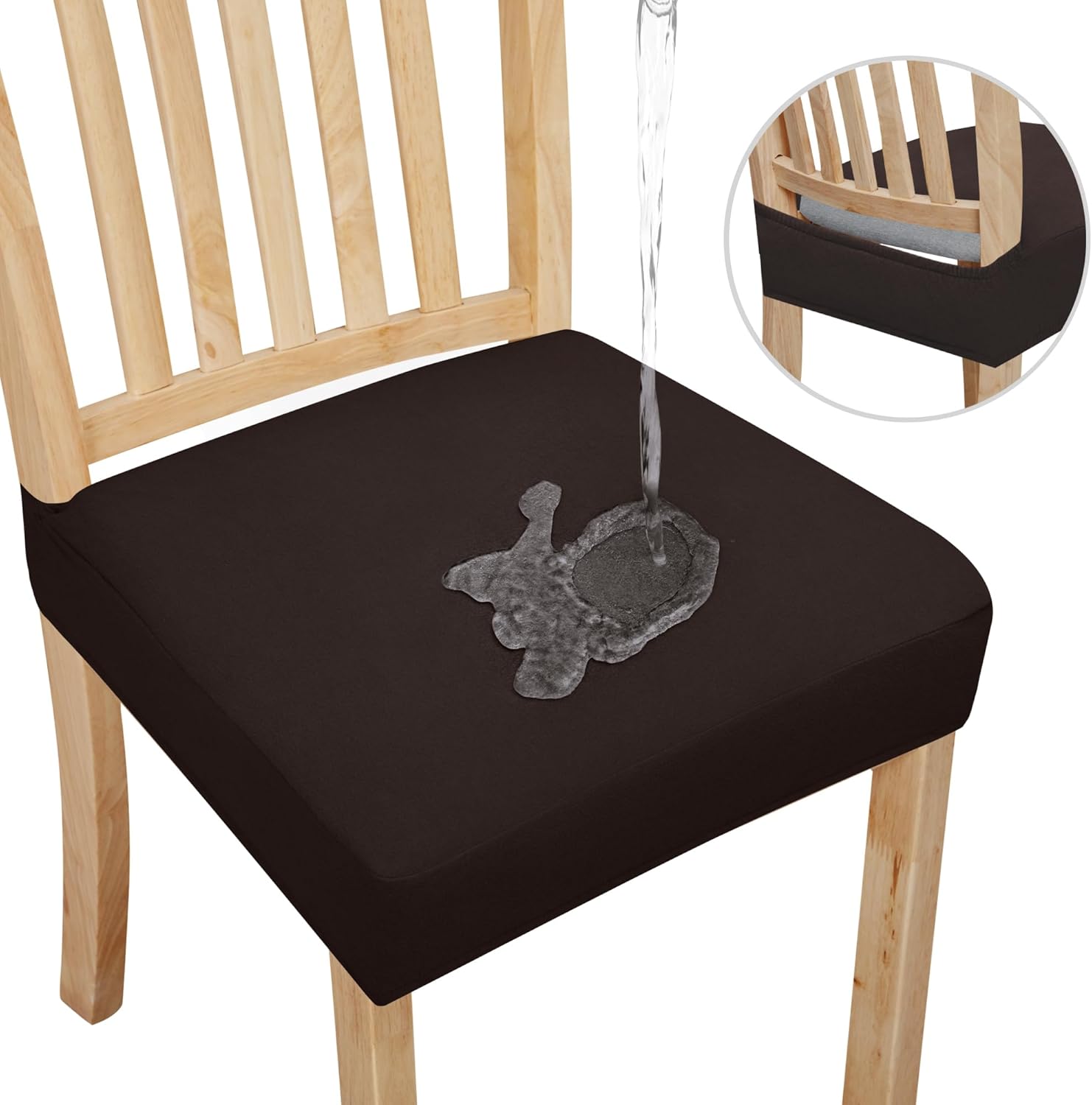 Easy-Going Juego de 6 fundas de asiento 100% impermeables para sillas de comedor, fundas de asiento elásticas protectoras extraíbles y lavables,