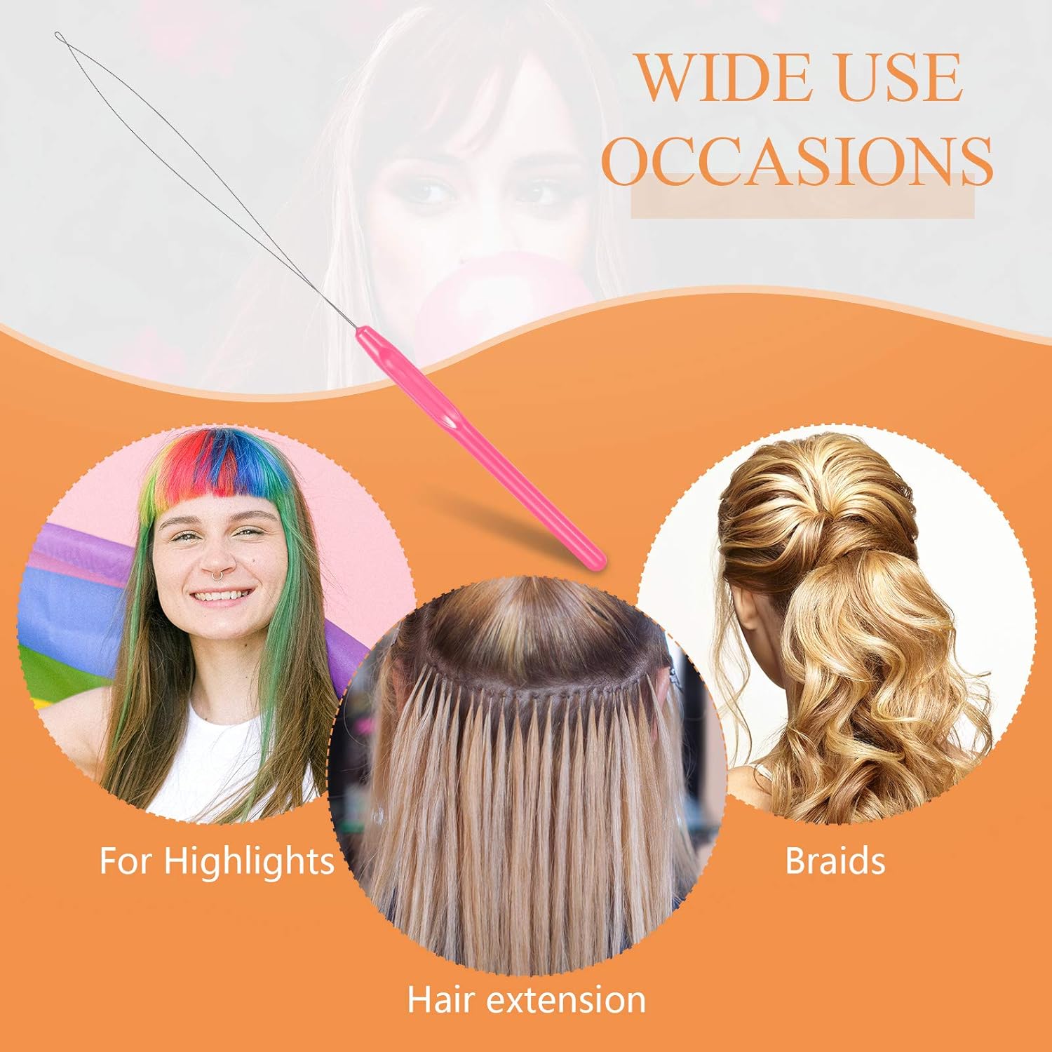 20 piezas de extensión de cabello, enhebrador de aguja, gancho de tracción, herramienta para extensiones de cabello o plumas, herramientas de gancho