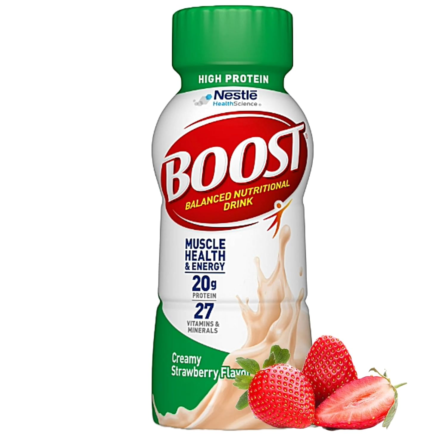 Boost Balanced – Variedad de batidos nutricionales  Alto en proteínas  Sabores de chocolate, fresa, vainilla  0.71 onzas de proteína, 27 vitaminas y
