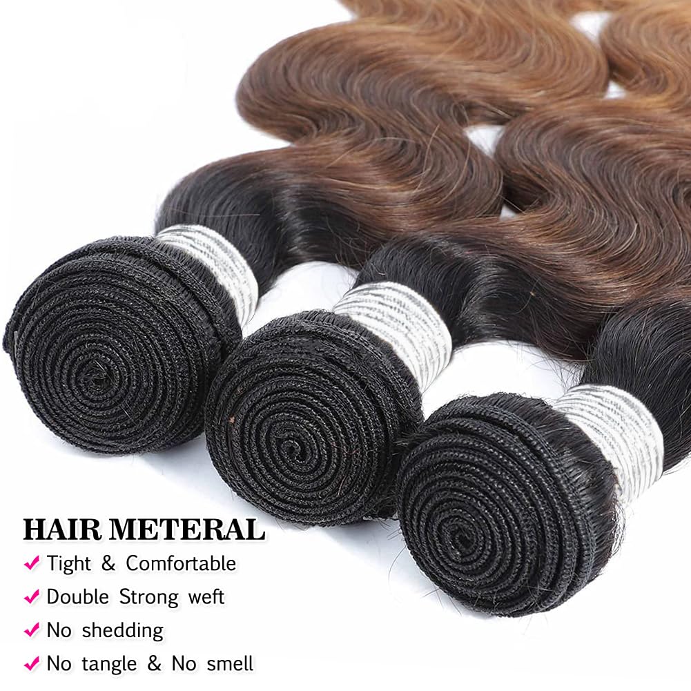 Wingirl Extensiones de cabello humano degradado de grado 10A rubio miel (T1B427 18 20 22 pulgadas) 100% sin procesar, mechones de cabello humano