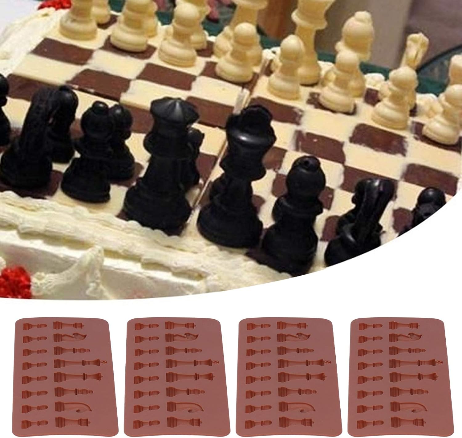 Molde de silicona para chocolate, molde de ajedrez con forma de fondant, molde de cubitos de hielo para bricolaje, dulces, pasteles, velas,