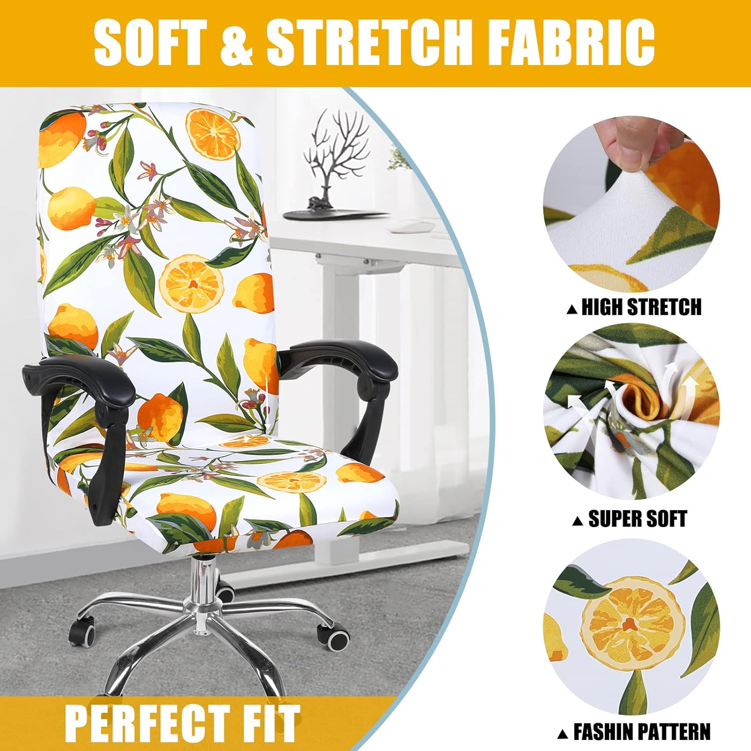smiry – Funda protectora para silla de oficina, cubierta estampada y elástica para silla giratoria, removible, lavable y resistente al polvo con