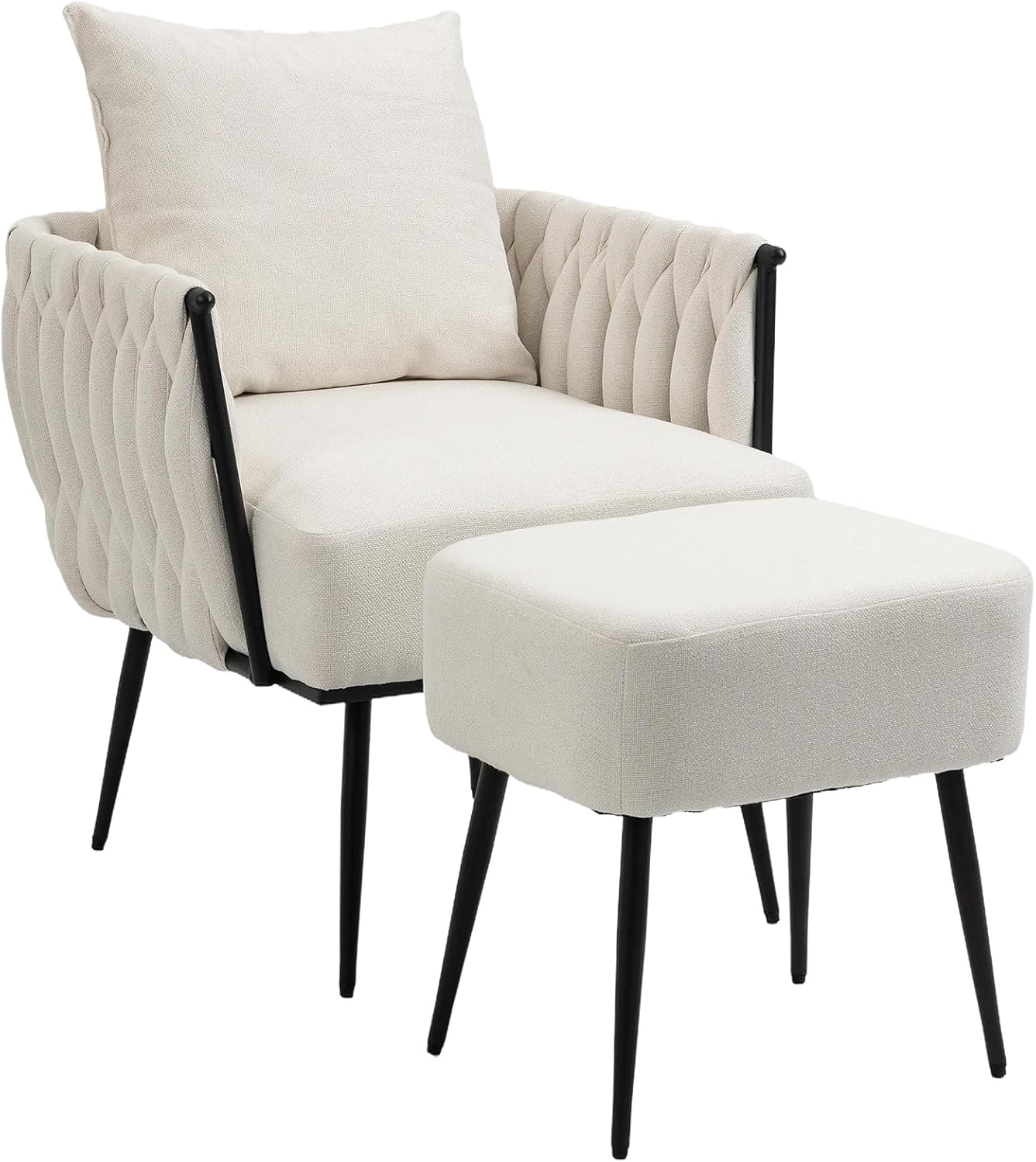 Silla de barril con acento copetudo, silla moderna con otomana de almacenamiento, sillón acolchado suave con marco de metal para sala de estar,
