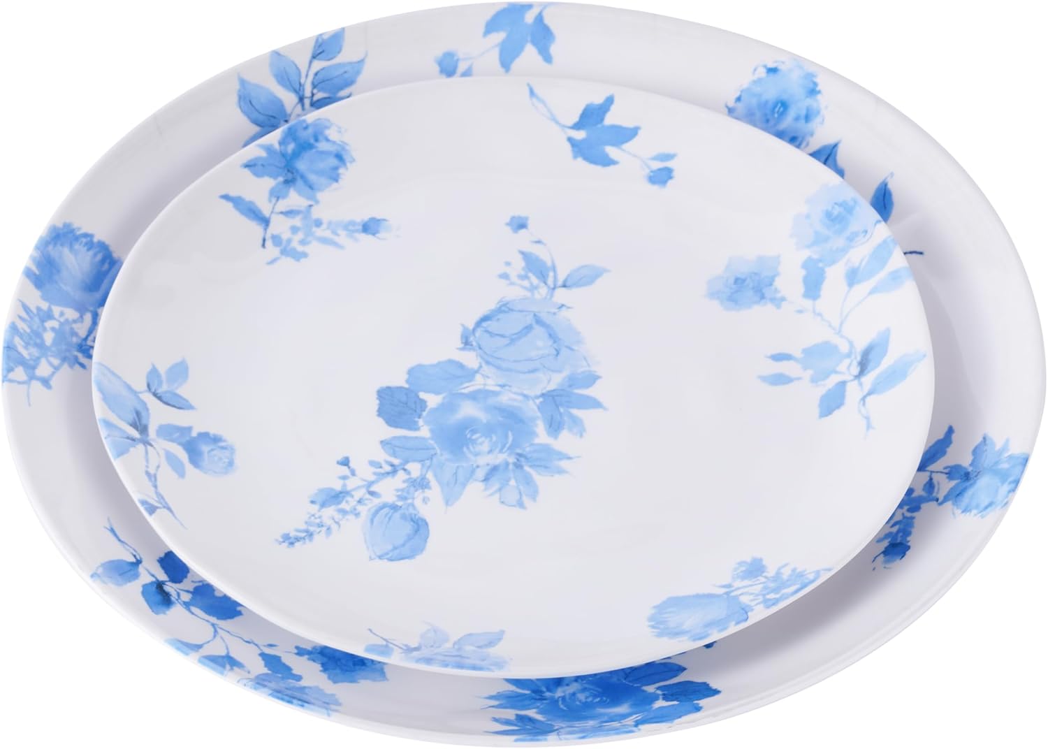 TarHong Abode Homewares Cottage – Plato de ensalada floral azul, 8.4 pulgadas, melamina pura, interiorexterior, azul floral, juego de 6