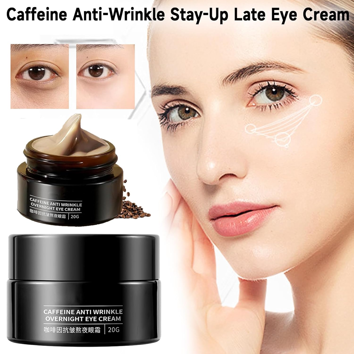 A.M.G – Crema antiarrugas con cafeína para ojos tardíos, crema de ojos con cafeína A.M.G, crema de ojos antiarrugas con cafeína, crema de ojos