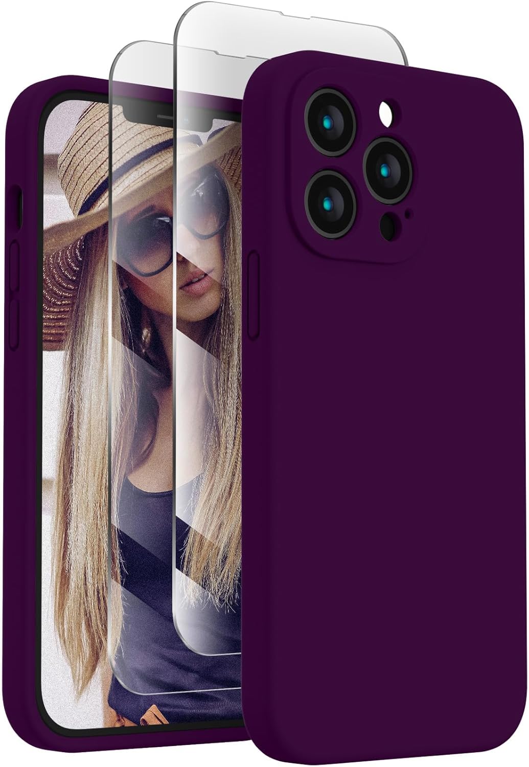 FireNova Funda para iPhone 13 Pro, funda de silicona mejorada protección de cámara con 2 protectores de pantalla, forro interior de microfibra suave