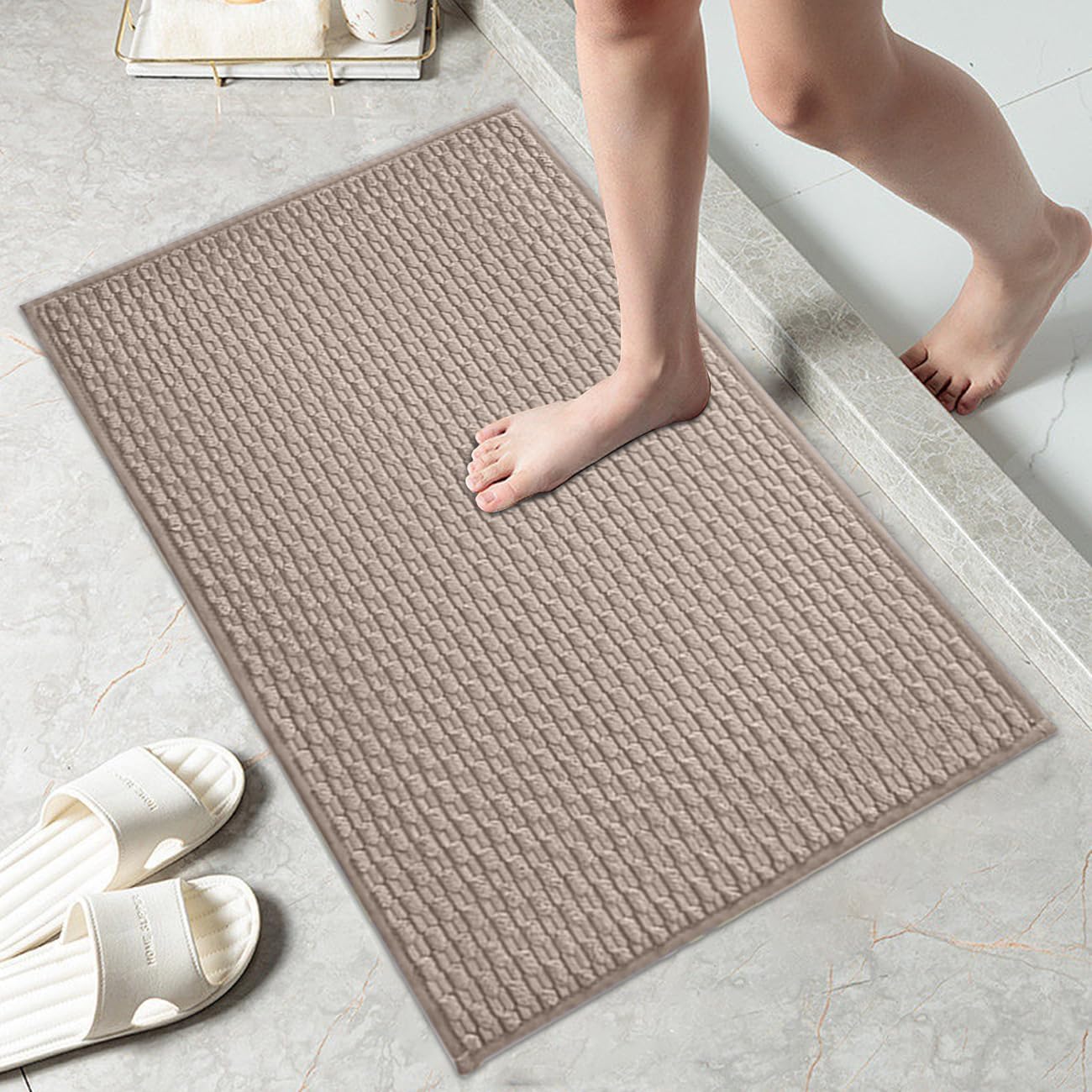 Fouldet Tapete de baño geométrico de color liso, suave, absorbente de agua, de secado rápido, antideslizante, lavable a máquina, alfombra de baño