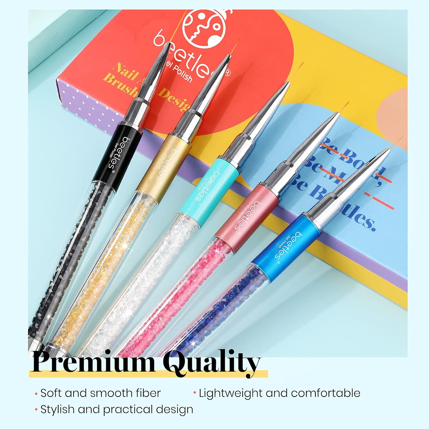 Beetles – Juego de 20 esmaltes de uñas de gel, color nude, rosa neón, rojo, pastel, amarillo, azul, con capa base superior brillante y mate, kit de