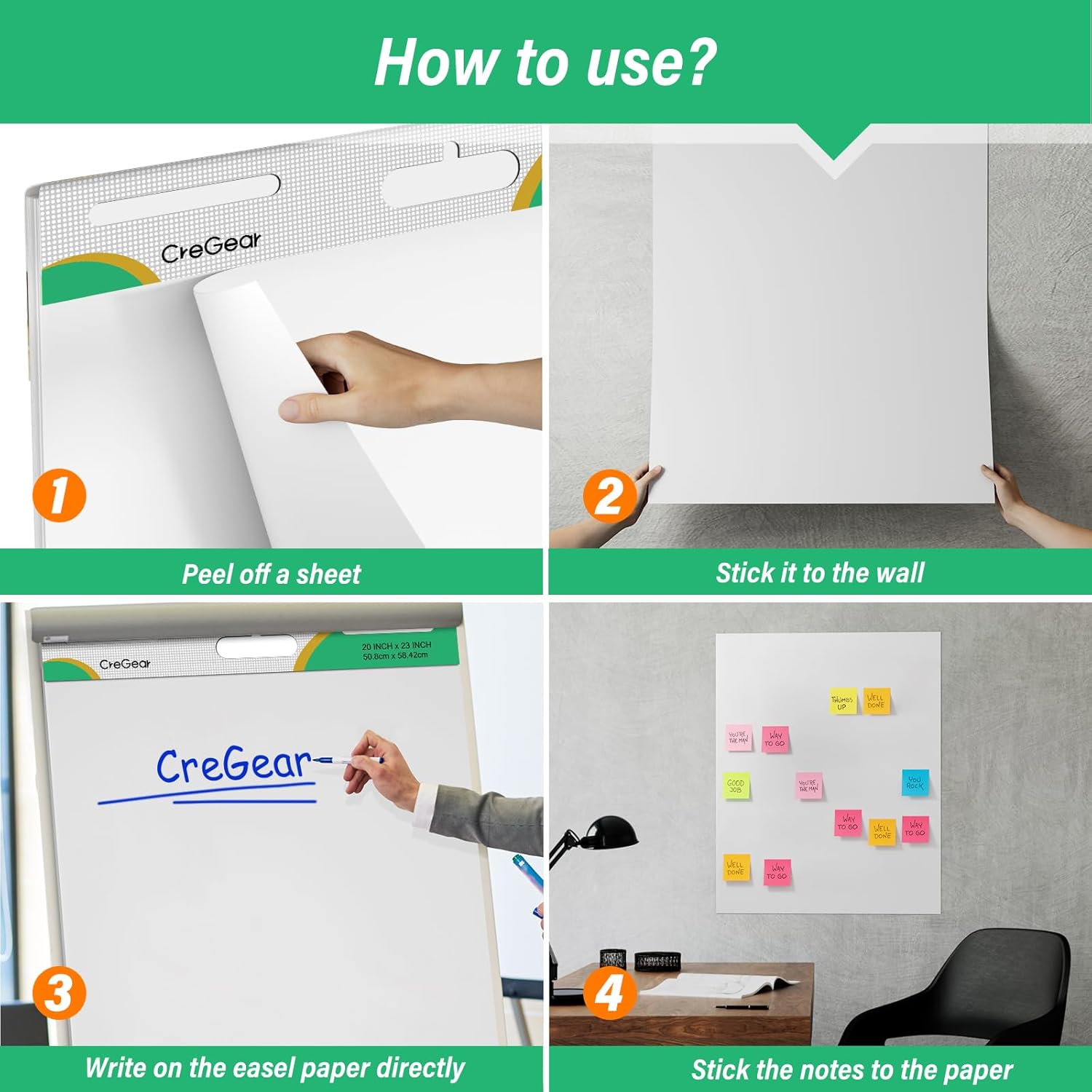 CREGEAR Papel de carta para profesores, papel de caballete de 20 x 23 pulgadas, bloc de papel de caballete para pizarra blanca con 10 marcadores
