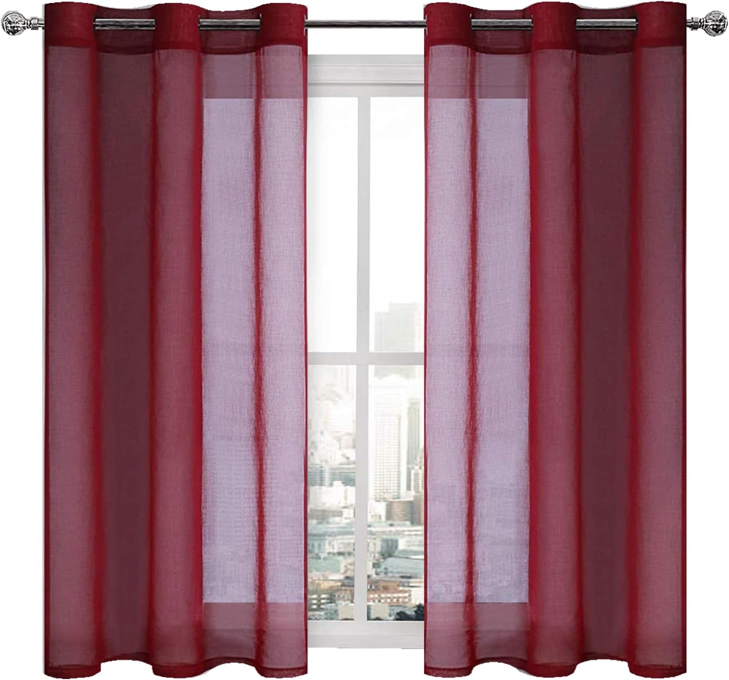 DWCN – Cortinas de gasa transparente, estilo lino, con ojales, diseño de lino, para sala de estar, juego de 2 paneles