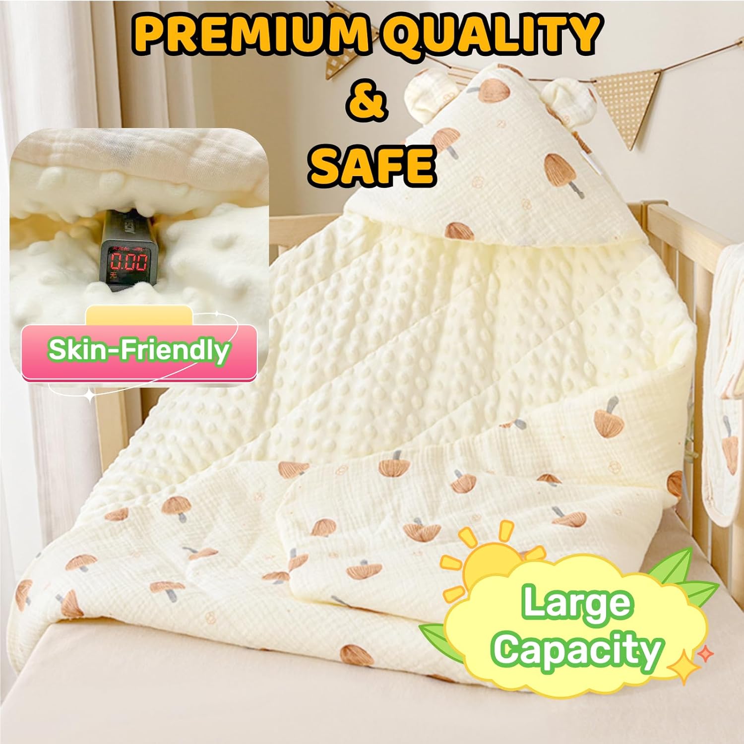 Manta Kawaii para bebé para niñas, de algodón cálido, bonita, agradable al tacto, transpirable (oso)